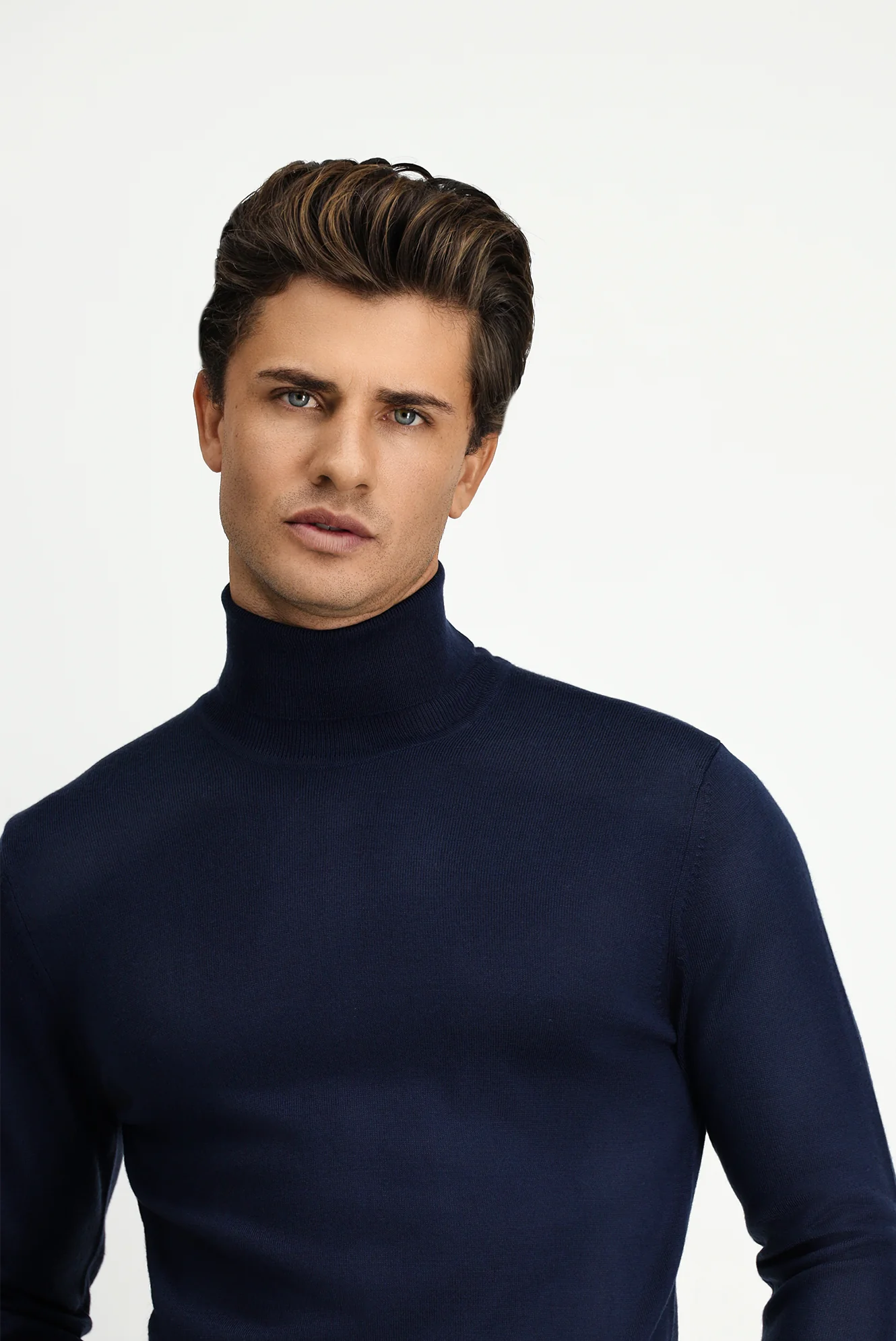 Koyu Lacivert Balıkçı Yaka Regular Fit Sıcak Tutan Yünlü Triko Kazak - Image 3
