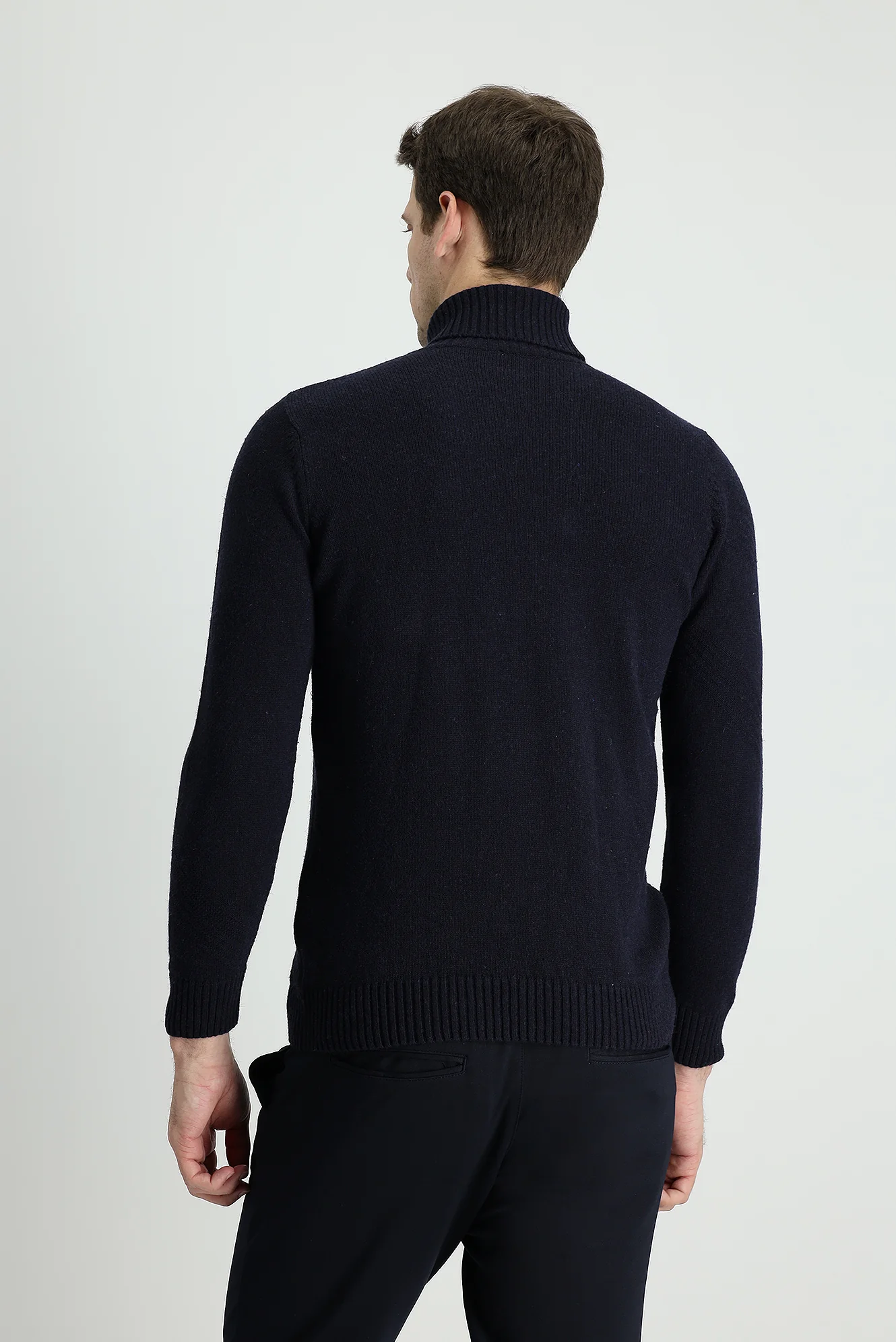 Koyu Lacivert Balıkçı Yaka Slim Fit Dar Kesim Desenli Yünlü Triko Kazak - Image 3
