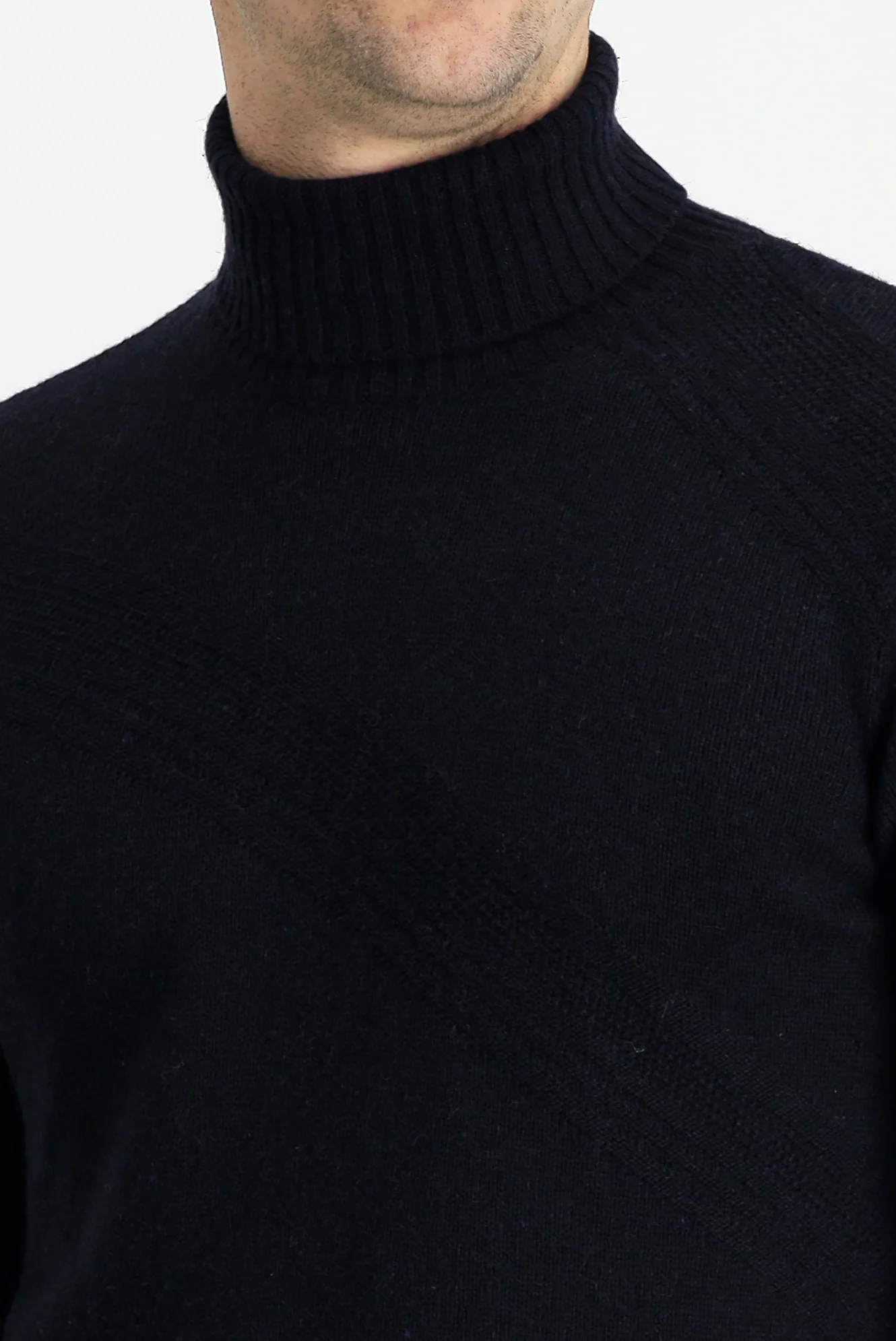 Koyu Lacivert Balıkçı Yaka Slim Fit Dar Kesim Desenli Yünlü Triko Kazak - Image 4