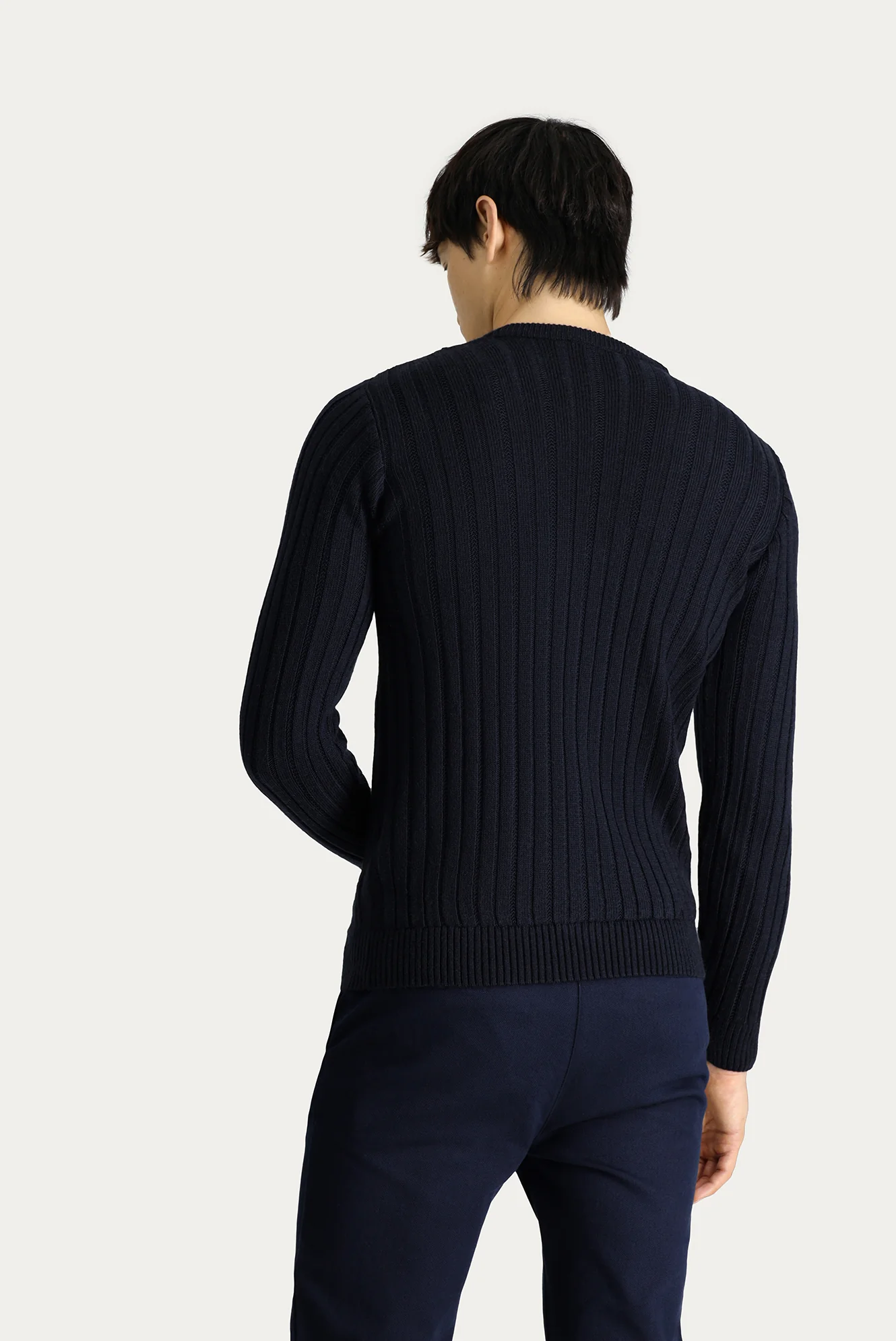 Koyu Lacivert Bisiklet Yaka Regular Fit Desenli Triko Kazak - Image 5
