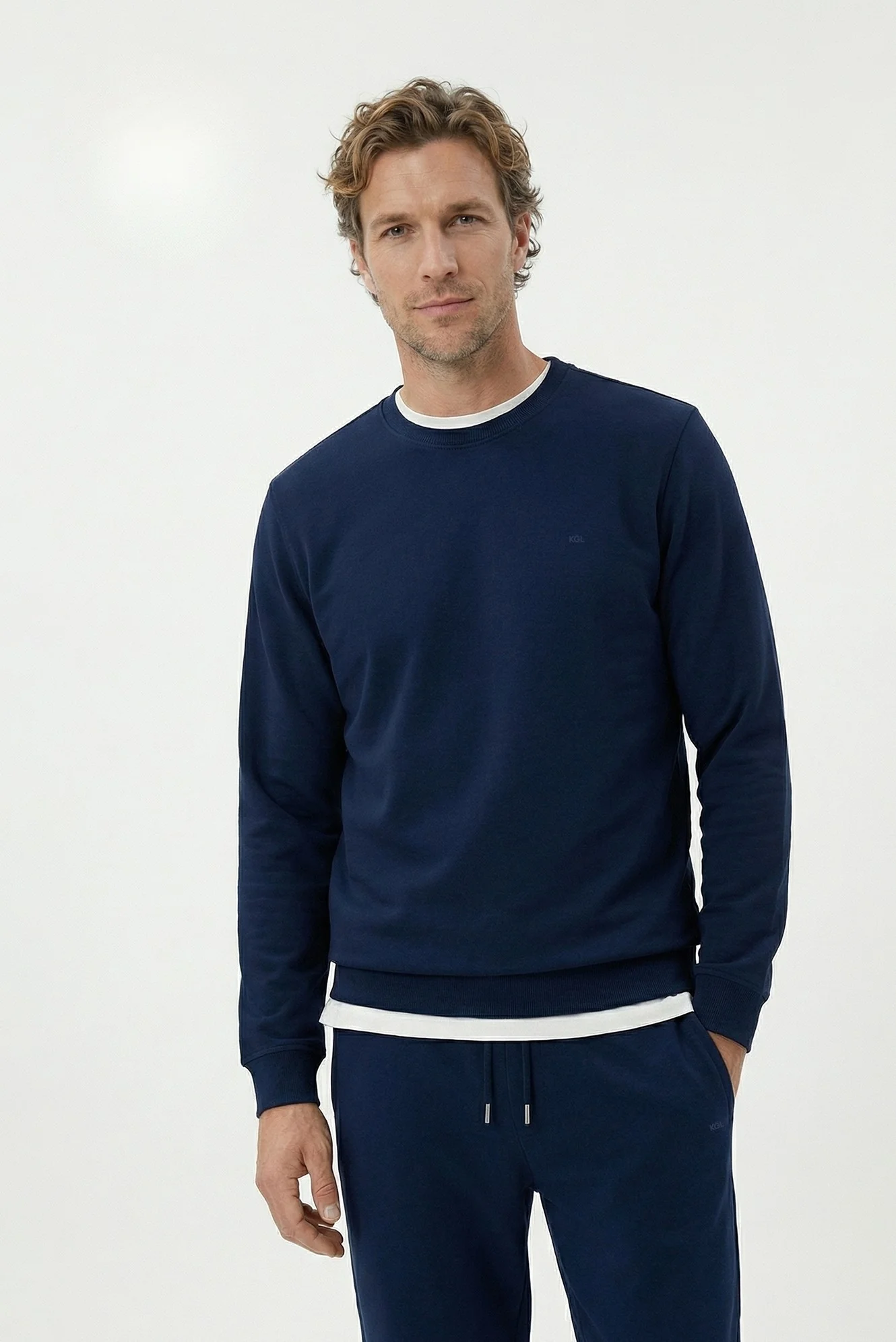 Koyu Lacivert Bisiklet Yaka Regular Fit Pamuklu Basic Sweatshirt - Image 2