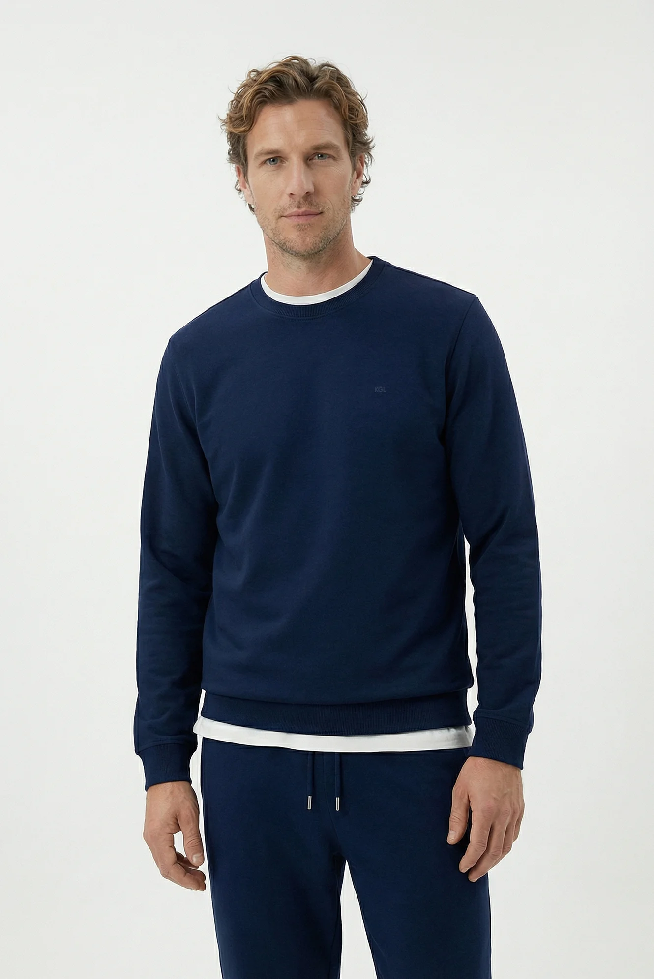Koyu Lacivert Bisiklet Yaka Regular Fit Pamuklu Basic Sweatshirt - Image 3