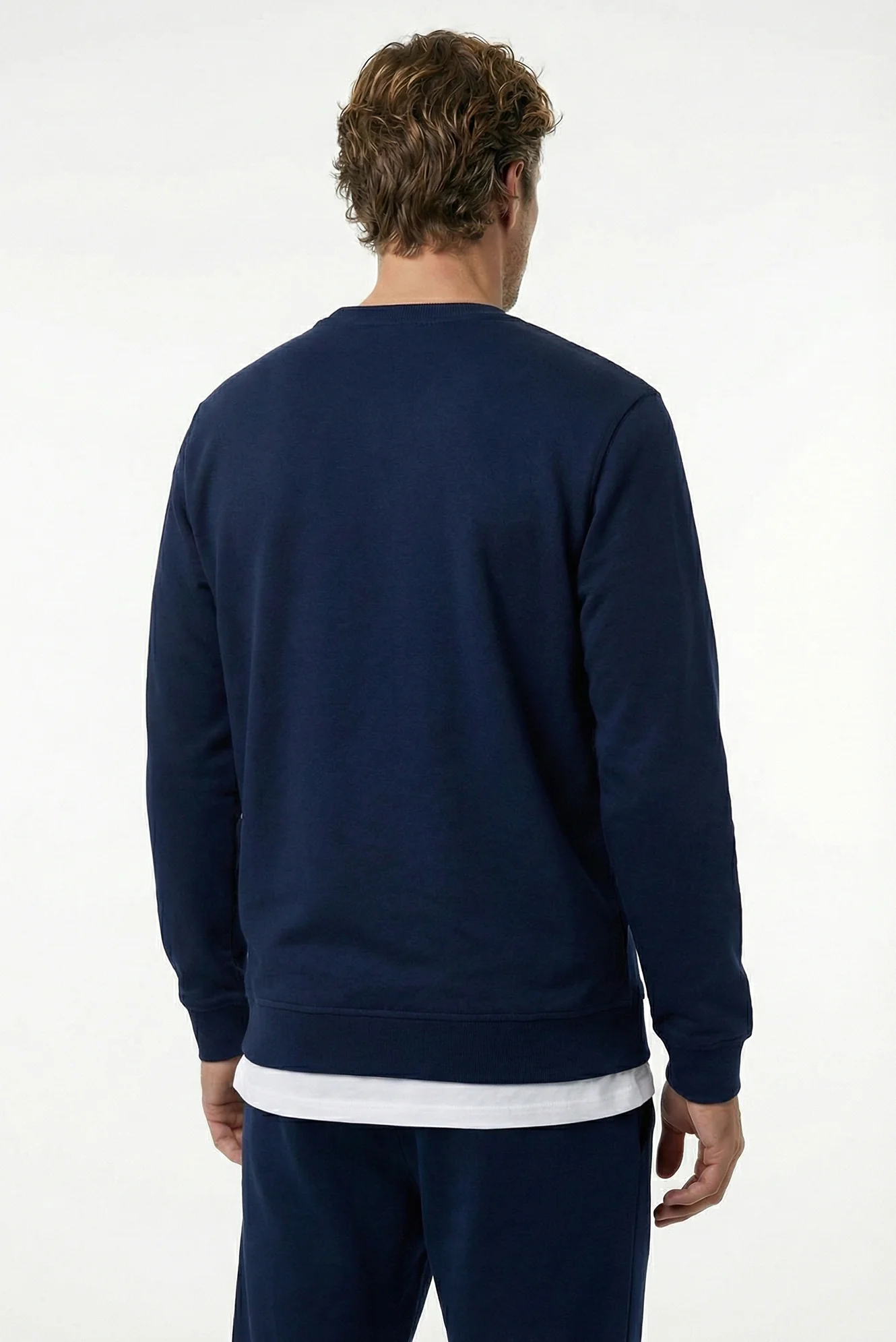 Koyu Lacivert Bisiklet Yaka Regular Fit Pamuklu Basic Sweatshirt - Image 5