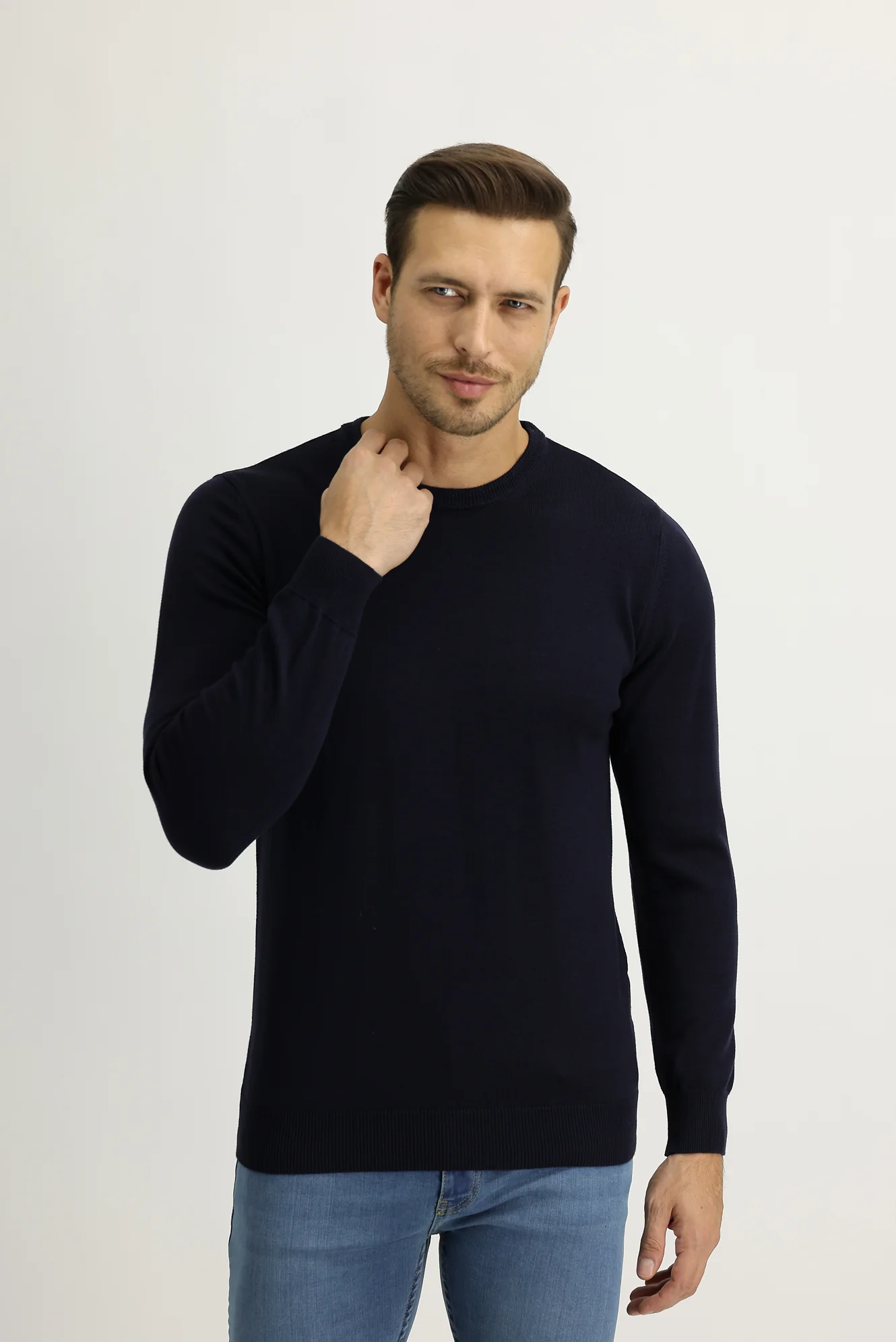 Koyu Lacivert Bisiklet Yaka Regular Fit Triko Kazak - Image 2