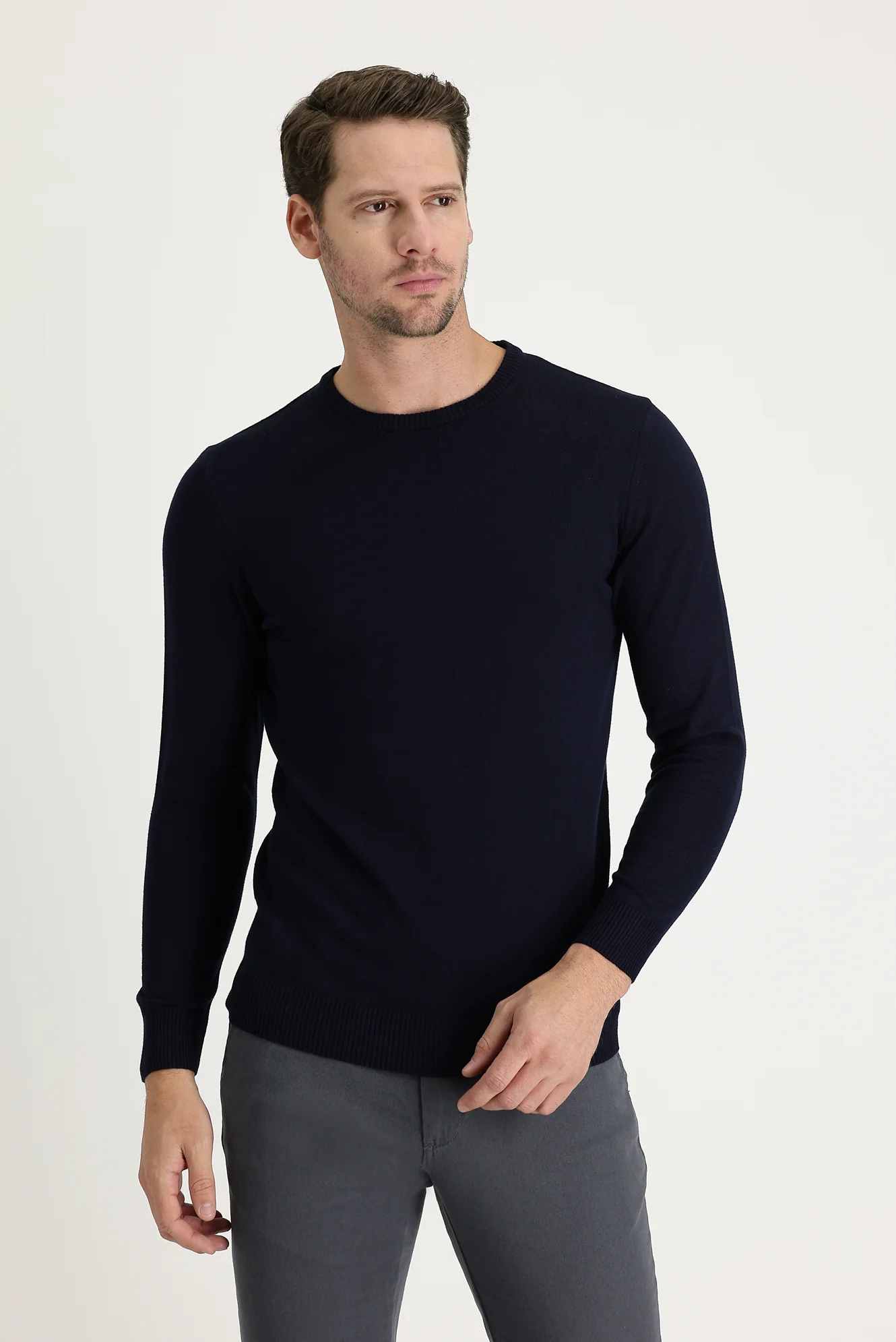 Koyu Lacivert Bisiklet Yaka Regular Fit Triko Kazak - Image 2