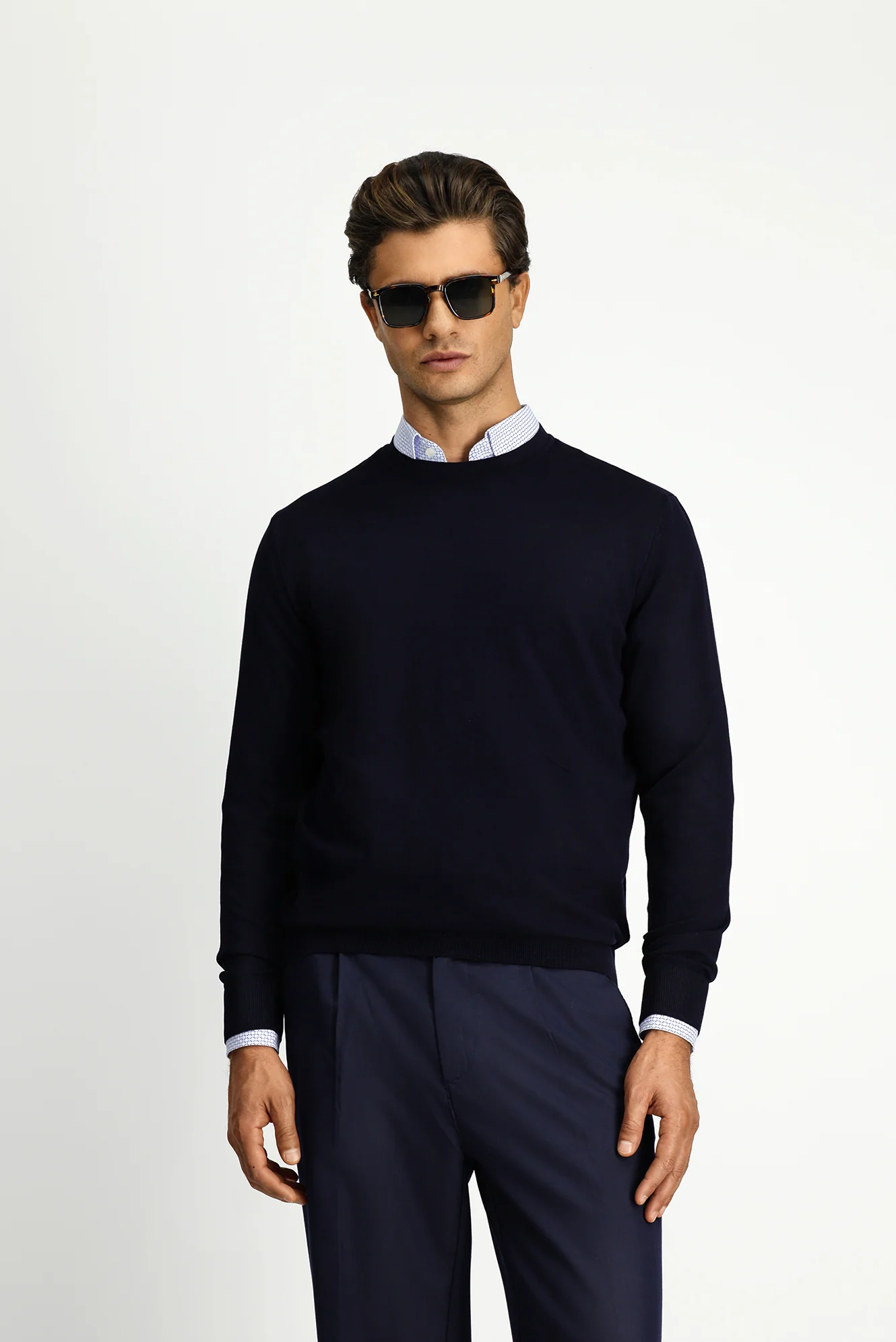 Koyu Lacivert Bisiklet Yaka Regular Fit Triko Kazak - Image 4