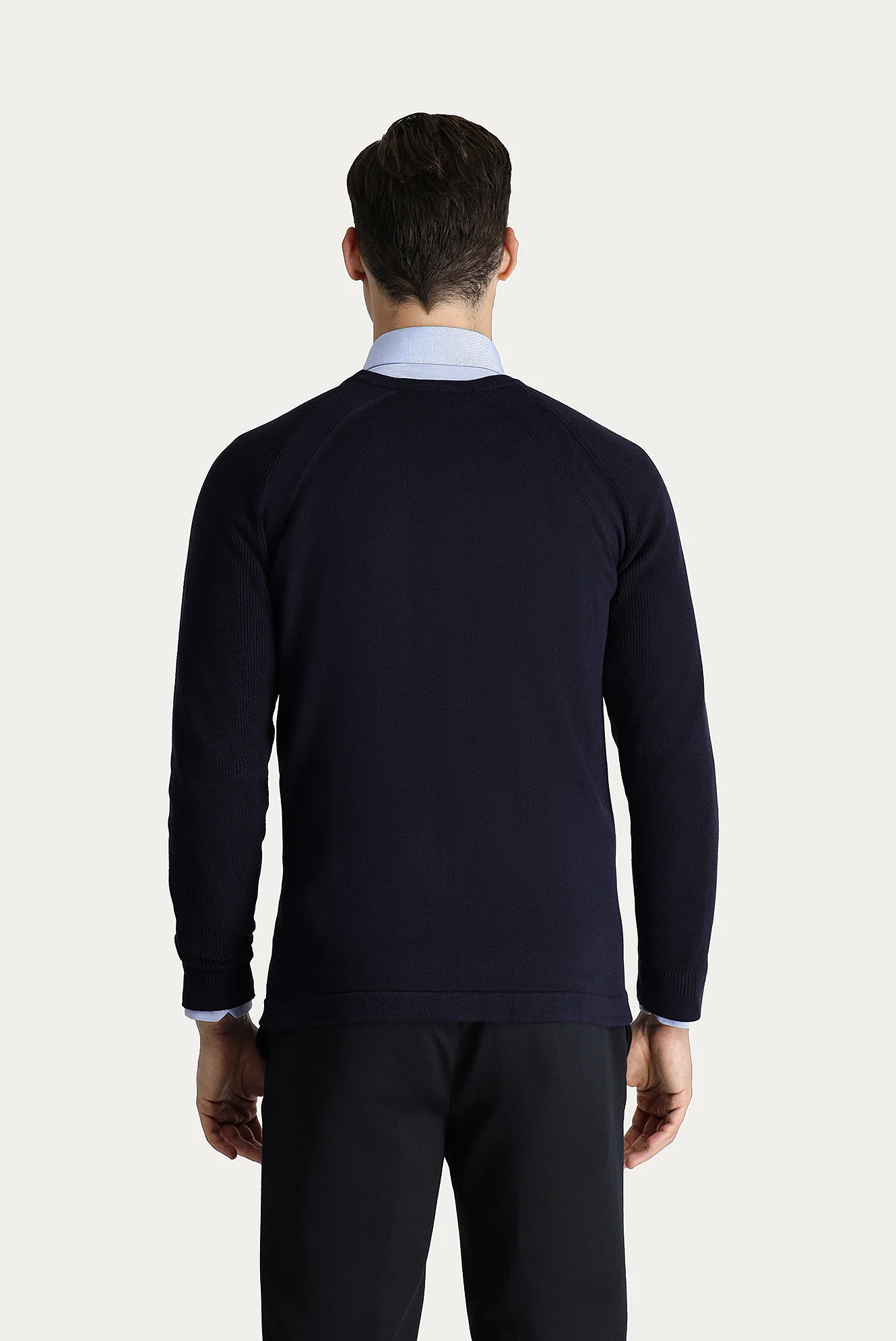 Koyu Lacivert Bisiklet Yaka Slim Fit Desenli Pamuklu Triko Kazak - Image 2