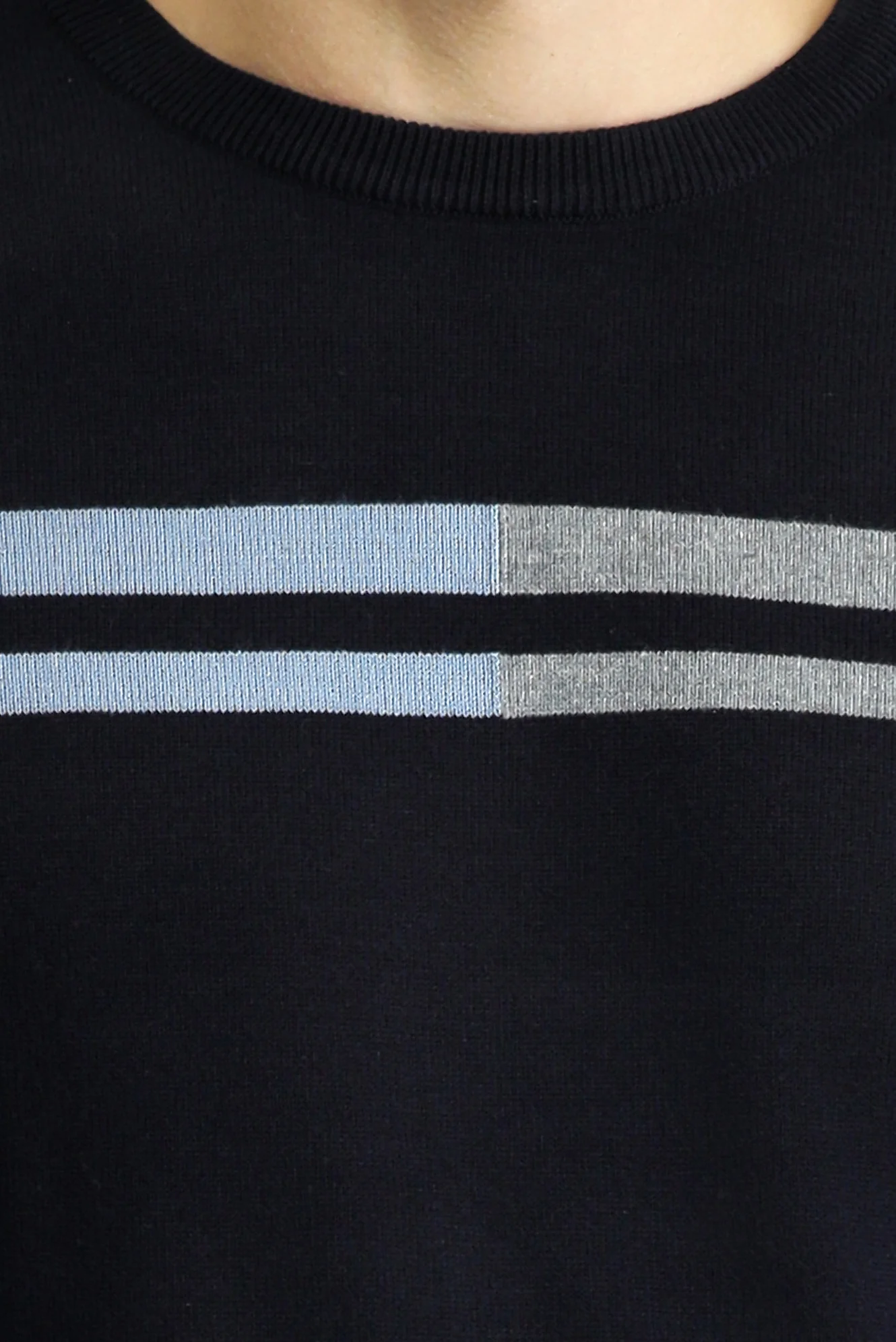 Koyu Lacivert Bisiklet Yaka Slim Fit Dar Kesim Desenli Pamuklu Triko Kazak - Image 5