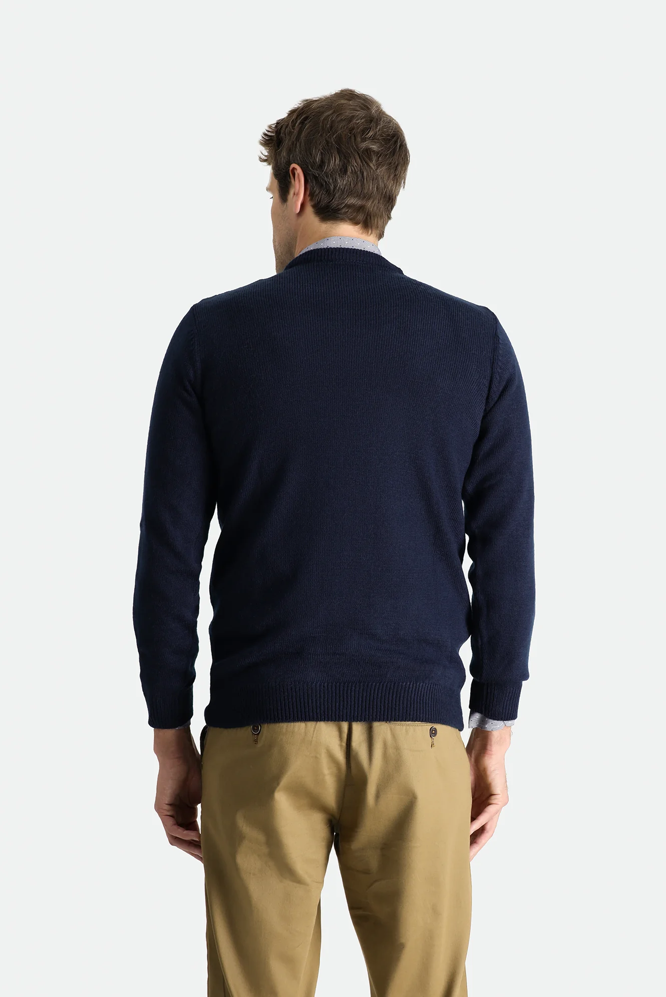 Koyu Lacivert Bisiklet Yaka Slim Fit Dar Kesim Desenli Triko Kazak - Image 4