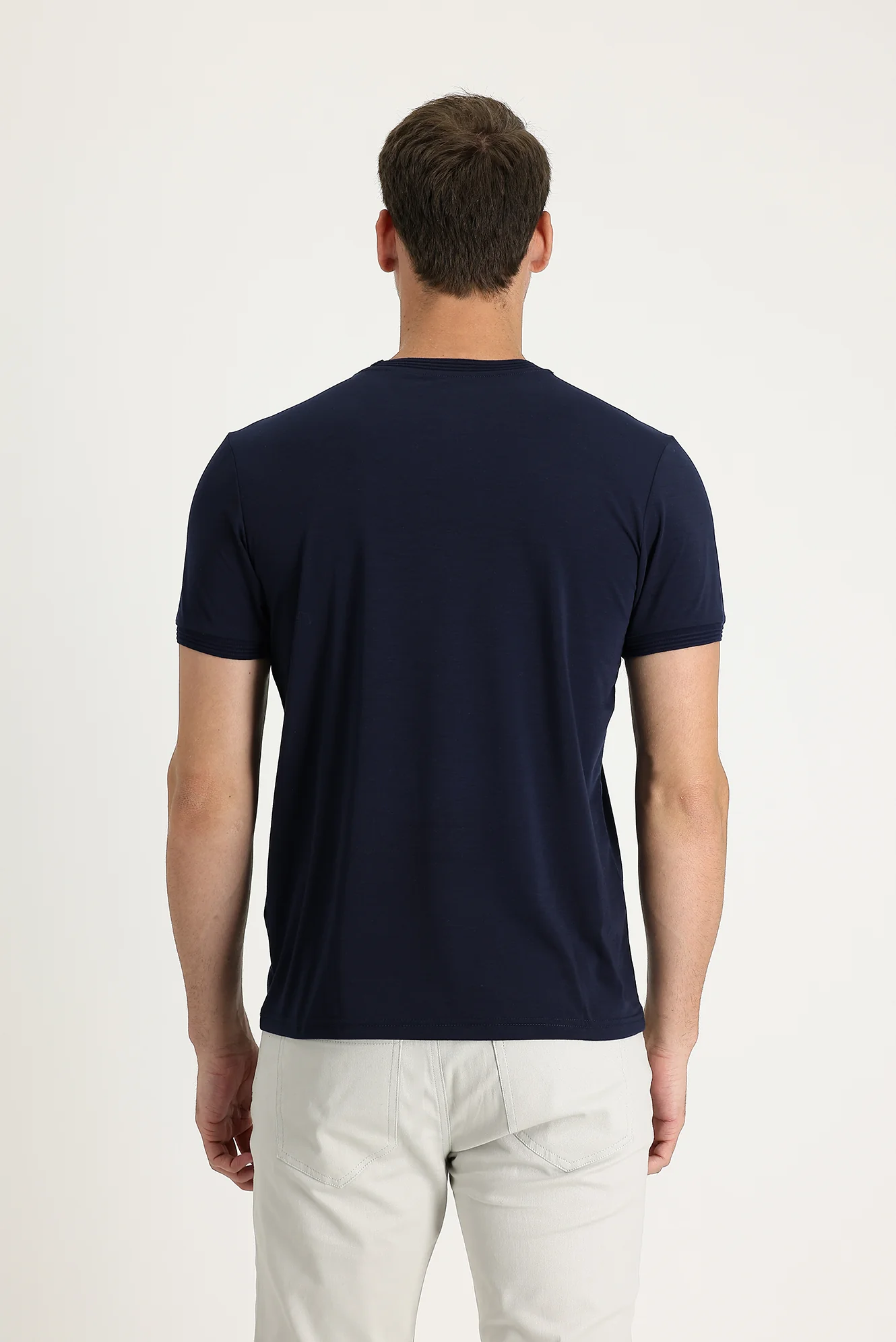 Koyu Lacivert Bisiklet Yaka Slim Fit Dar Kesim Nakışlı Tişört - Image 3