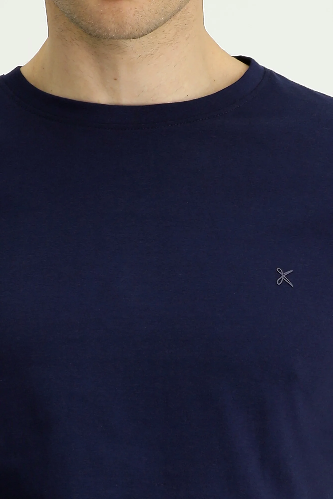 Koyu Lacivert Bisiklet Yaka Slim Fit Dar Kesim Pamuk Tişört - Image 5