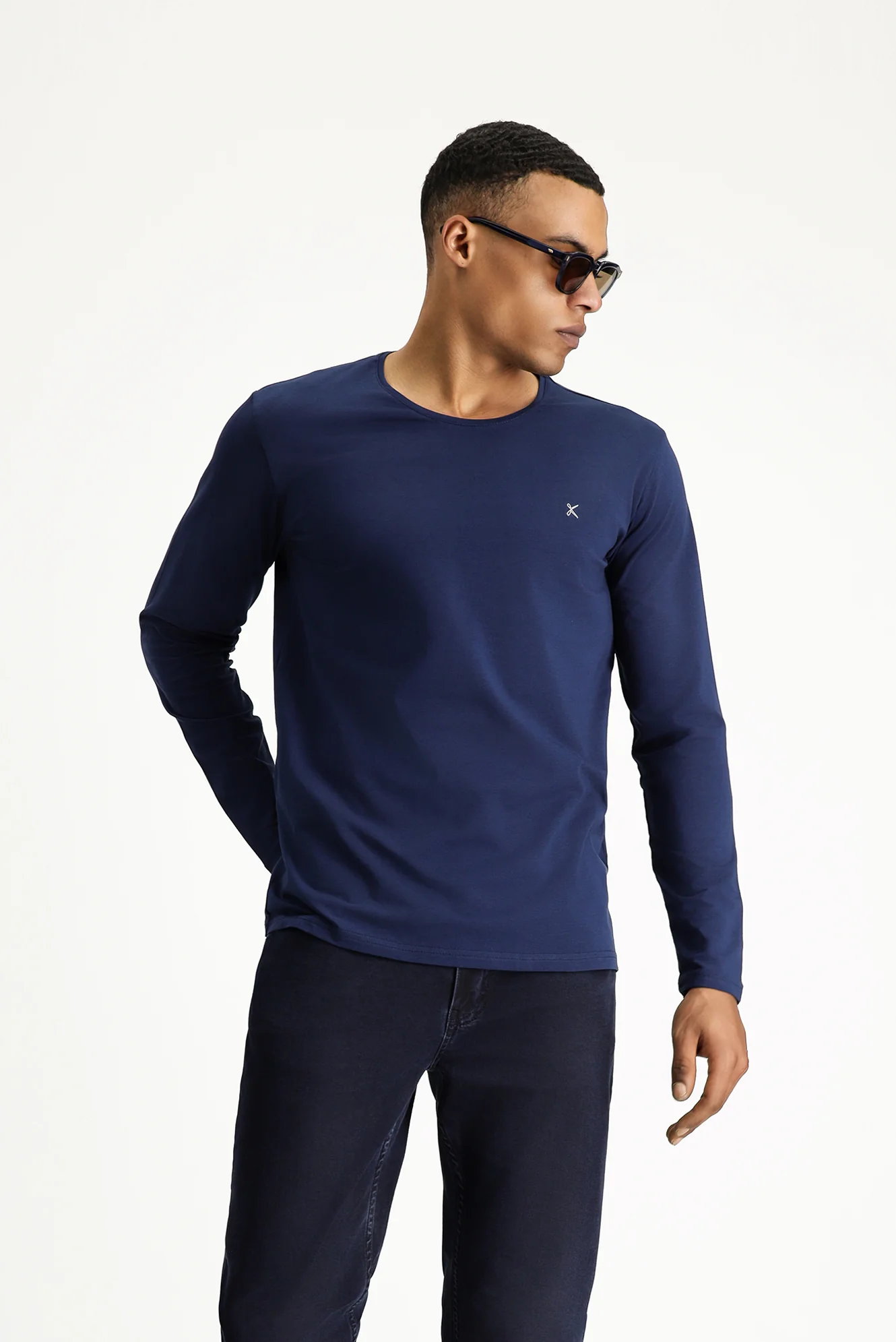 Koyu Lacivert Bisiklet Yaka Slim Fit Dar Kesim Pamuklu Sweatshirt - Image 3