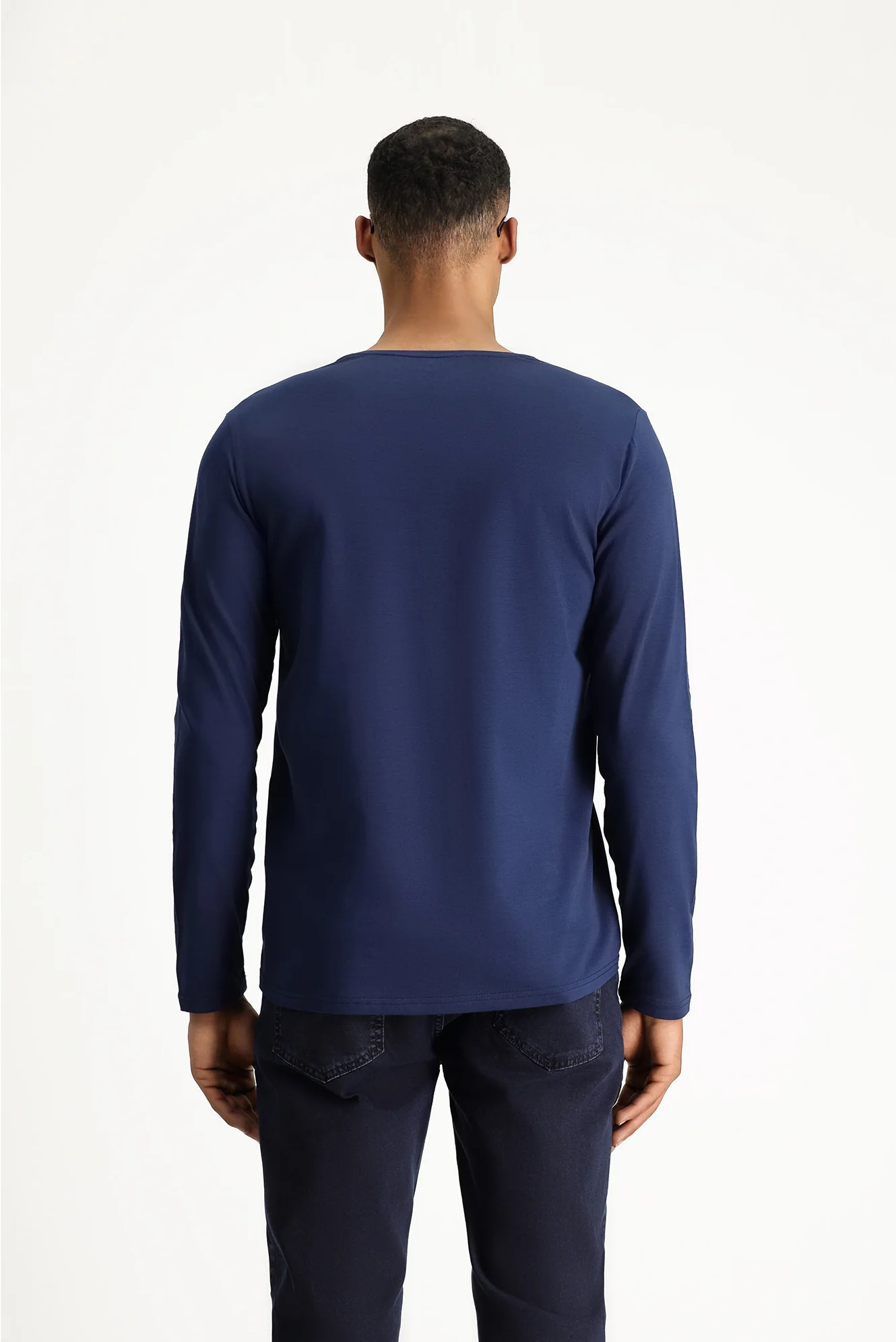 Koyu Lacivert Bisiklet Yaka Slim Fit Dar Kesim Pamuklu Sweatshirt - Image 4
