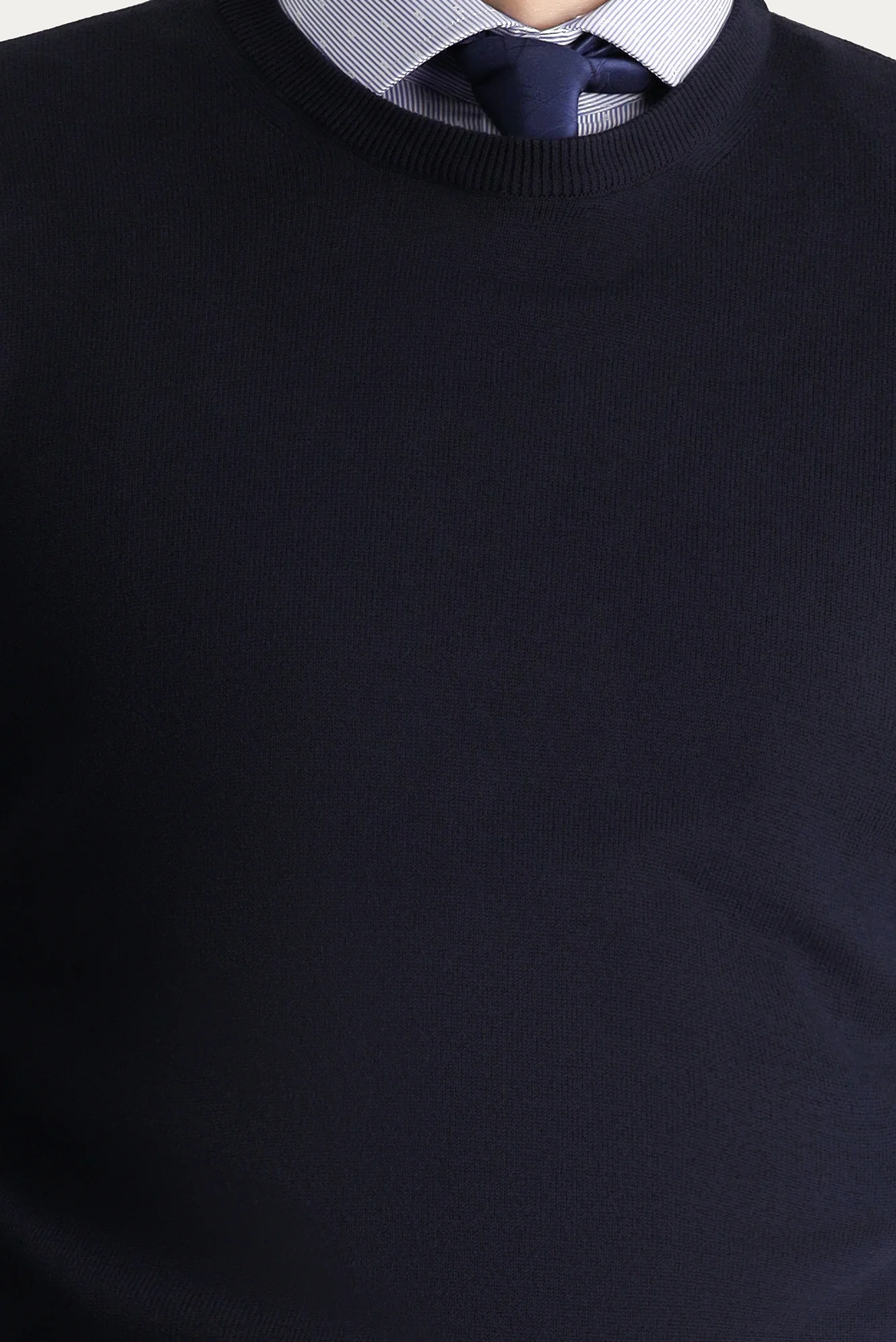 Koyu Lacivert Bisiklet Yaka Slim Fit Dar Kesim Pamuklu Triko Kazak - Image 5