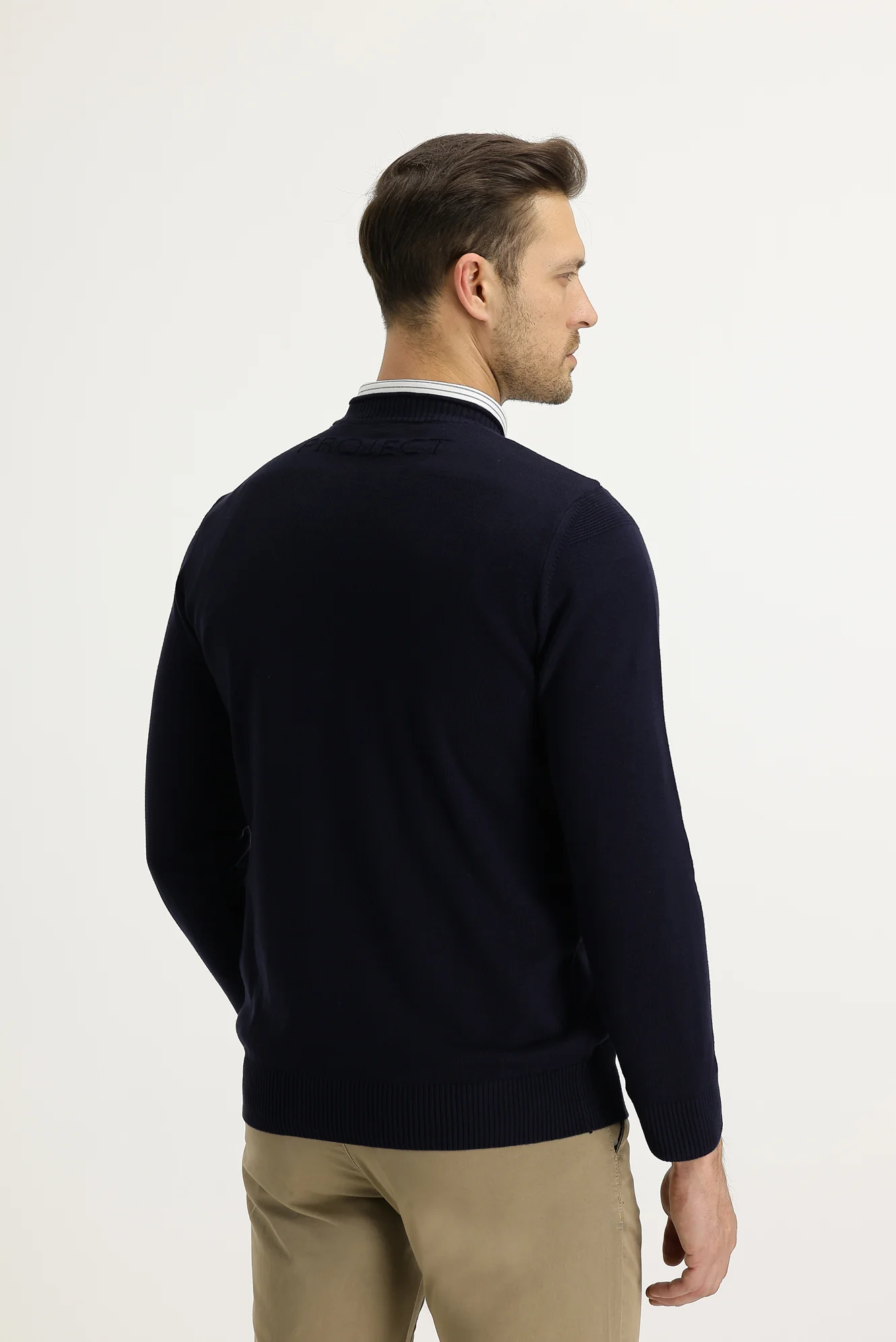 Koyu Lacivert Bisiklet Yaka Slim Fit Dar Kesim Triko Kazak - Image 5