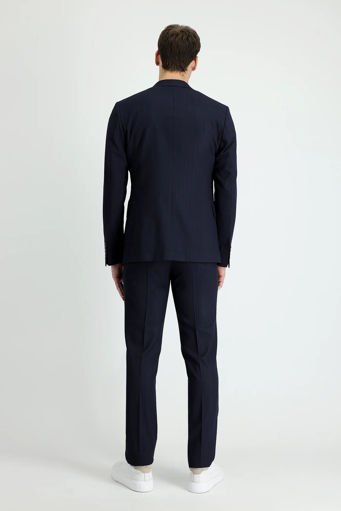 Koyu Lacivert 8 Drop Muscle Fit Uzun Atletik Kesim Çizgili Takım Elbise - Image 6
