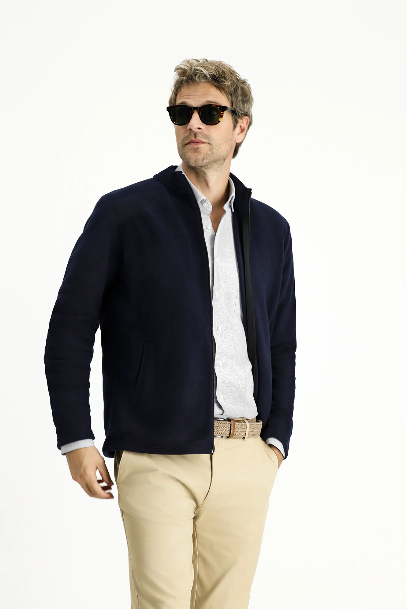 Koyu Lacivert Dik Yaka Tam Fermuarlı Soğuk Geçirmez Tüylenme Yapmayan Cepli Polar Sweatshirt - Image 2