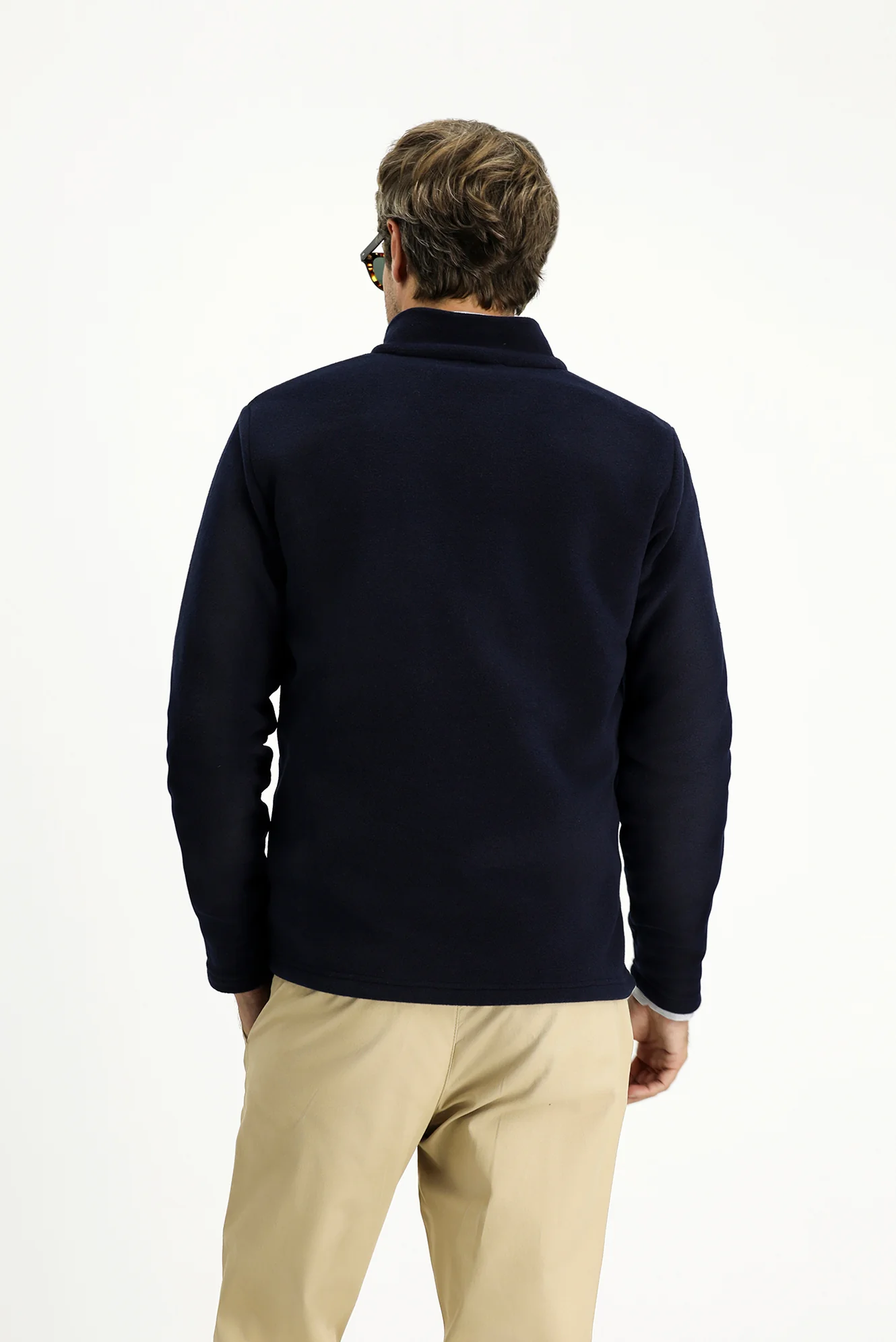 Koyu Lacivert Dik Yaka Tam Fermuarlı Soğuk Geçirmez Tüylenme Yapmayan Cepli Polar Sweatshirt - Image 4