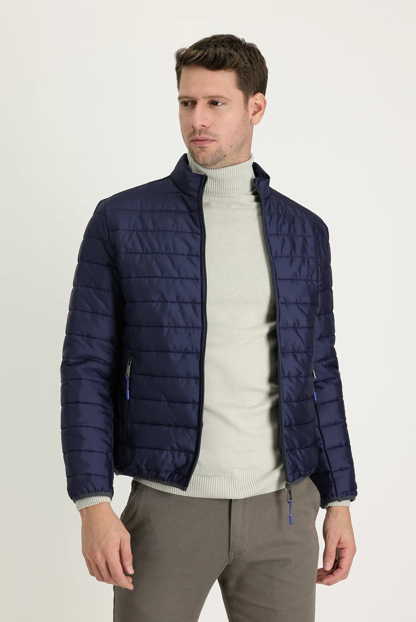 Koyu Lacivert Kapitone Spor Mont - Image 2