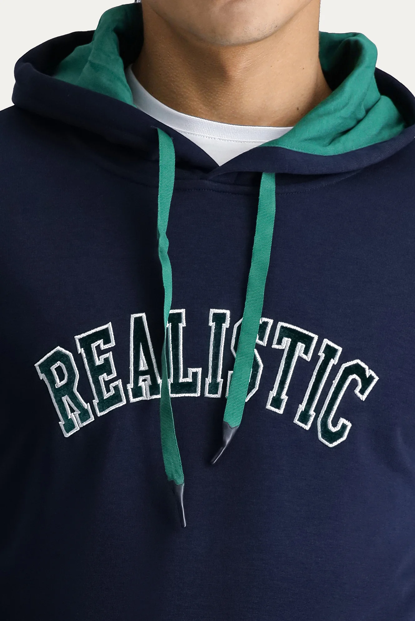 Koyu Lacivert Kapüşonlu Nakışlı Oversize Pamuk Sweatshirt - Image 4