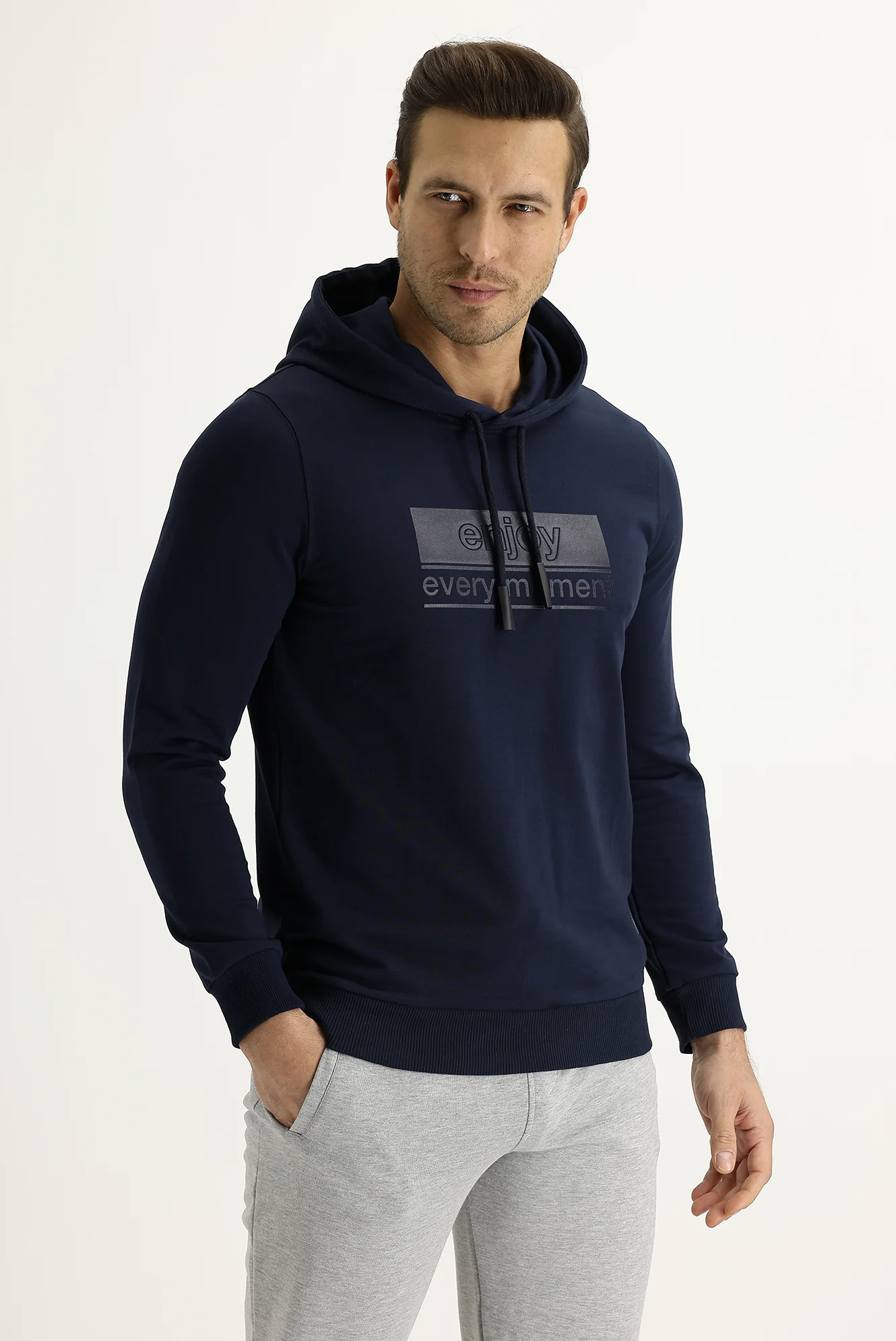 Koyu Lacivert Kapüşonlu Sweatshirt - Image 2