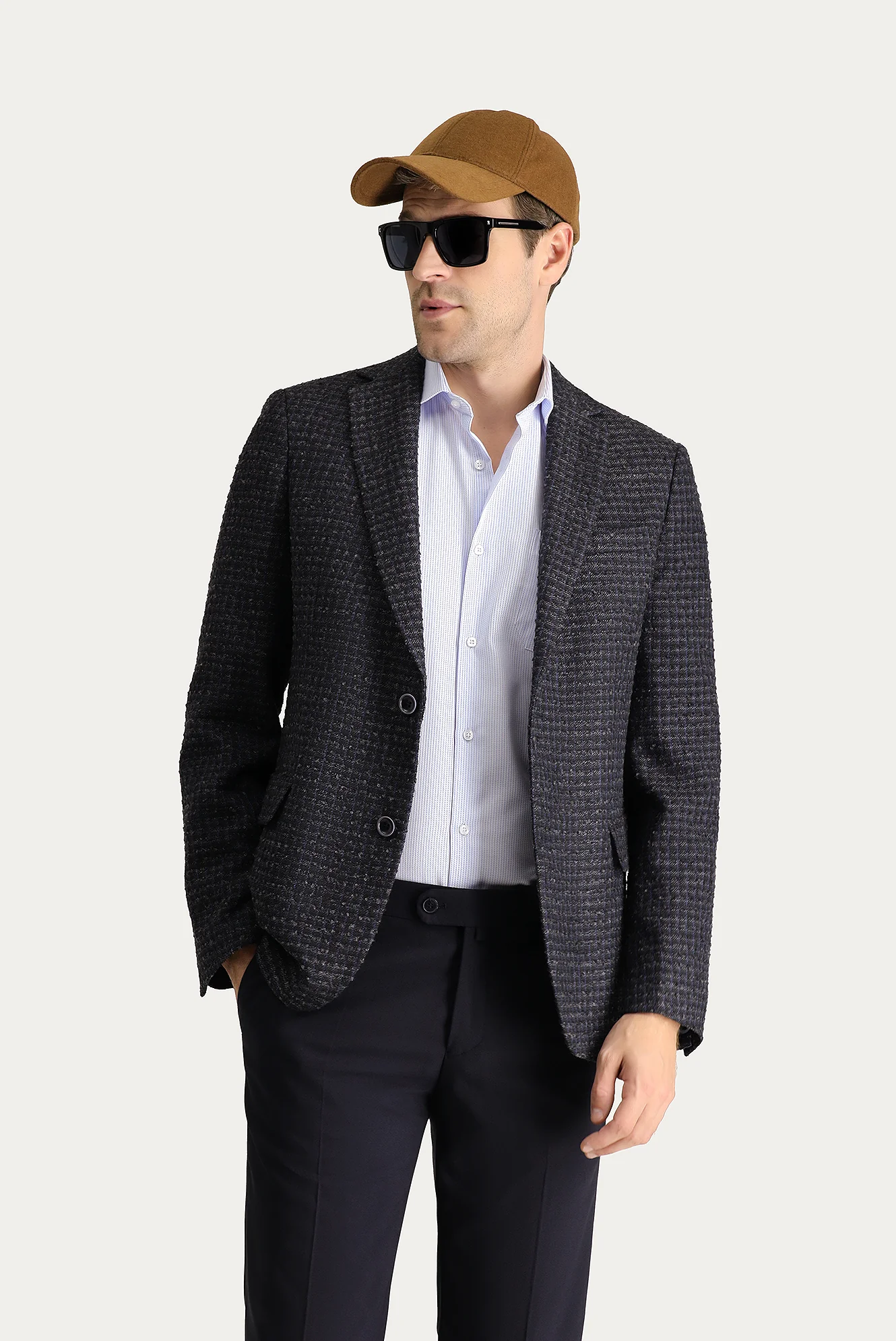 Koyu Lacivert 6 Drop Regular Fit Standart Kesim Klasik Desenli Ceket