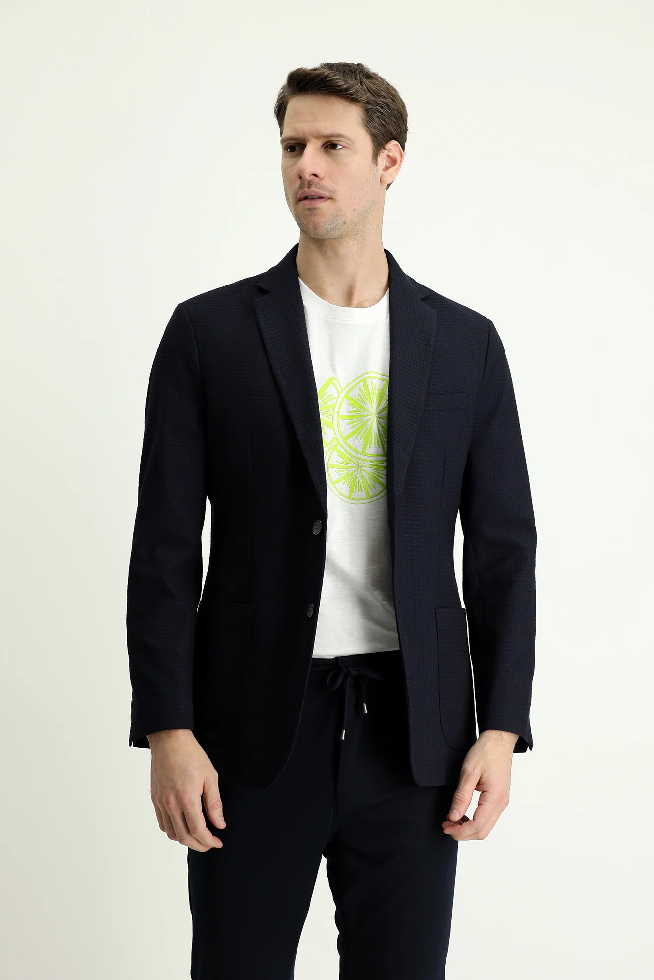 Koyu Lacivert 6 Drop Regular Fit Standart Kesim Klasik Kareli Ceket - Image 3