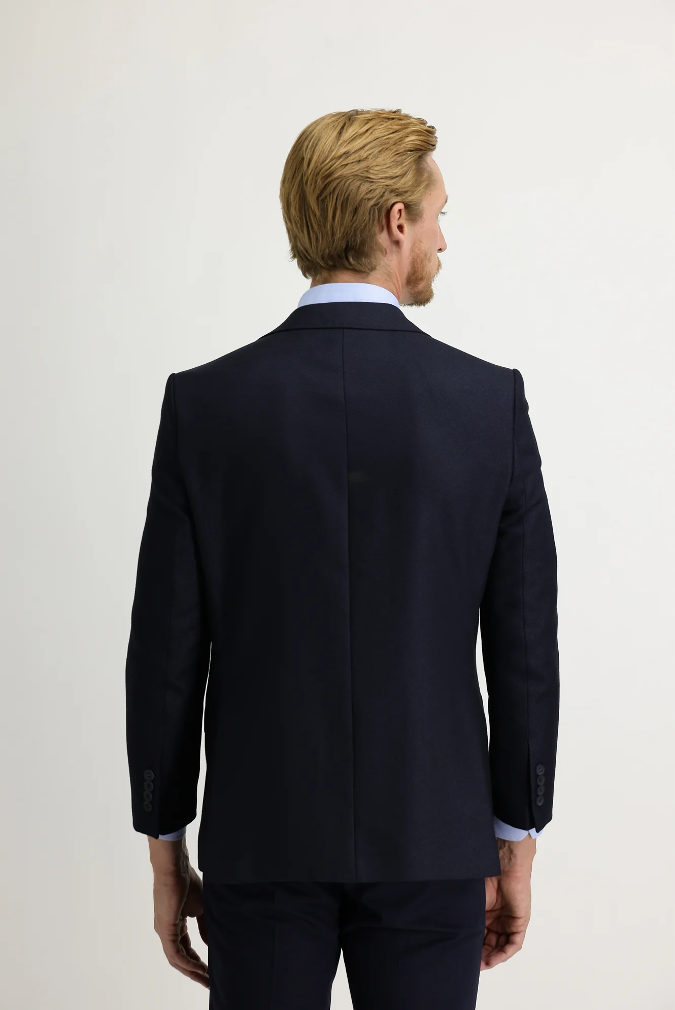 Koyu Lacivert 4 Drop Relaxed Fit Rahat Kesim Kuşgözü Klasik Ceket - Image 4