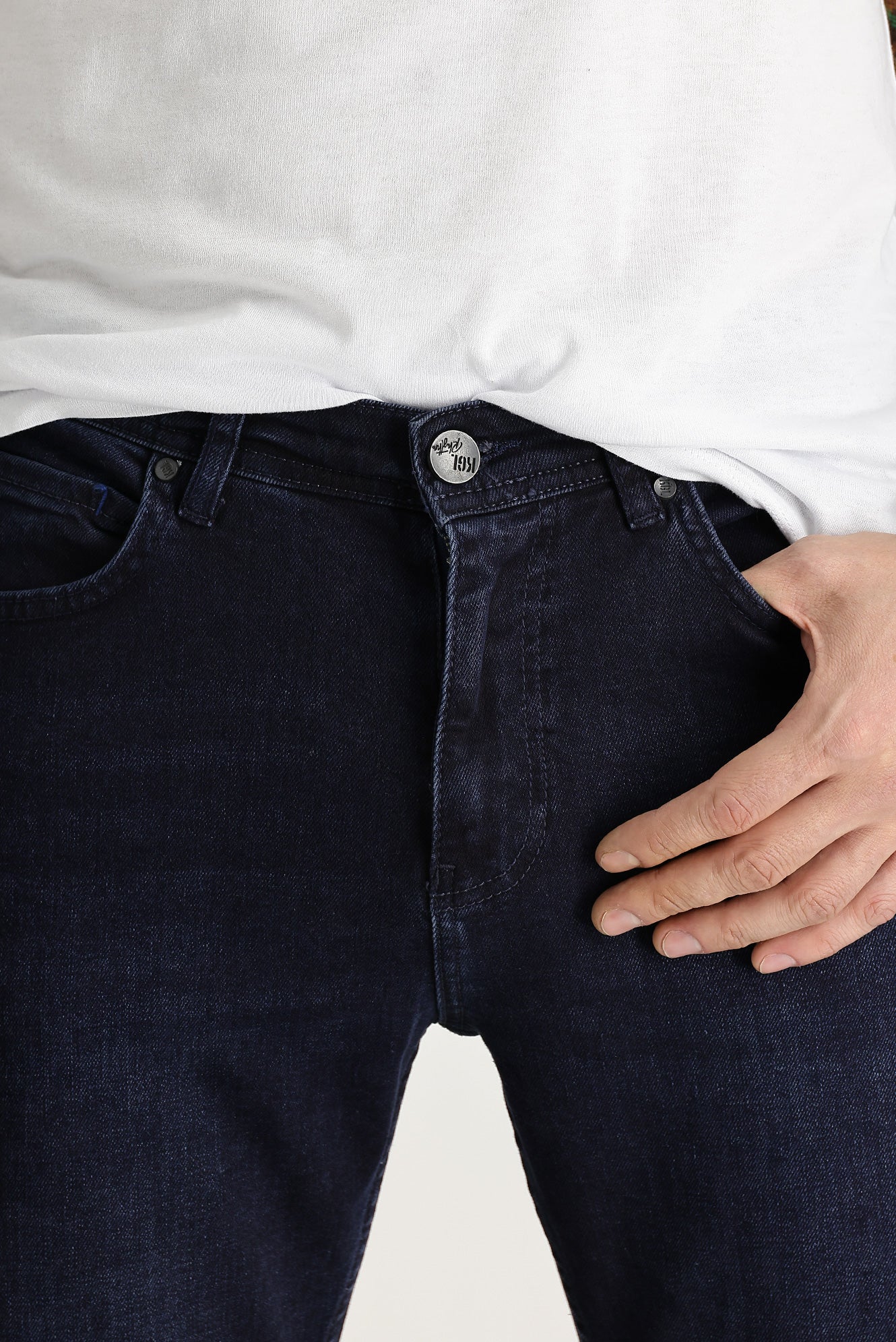 Koyu Lacivert Slim Fit Dar Kesim Likralı Denim Pantolon - Image 4