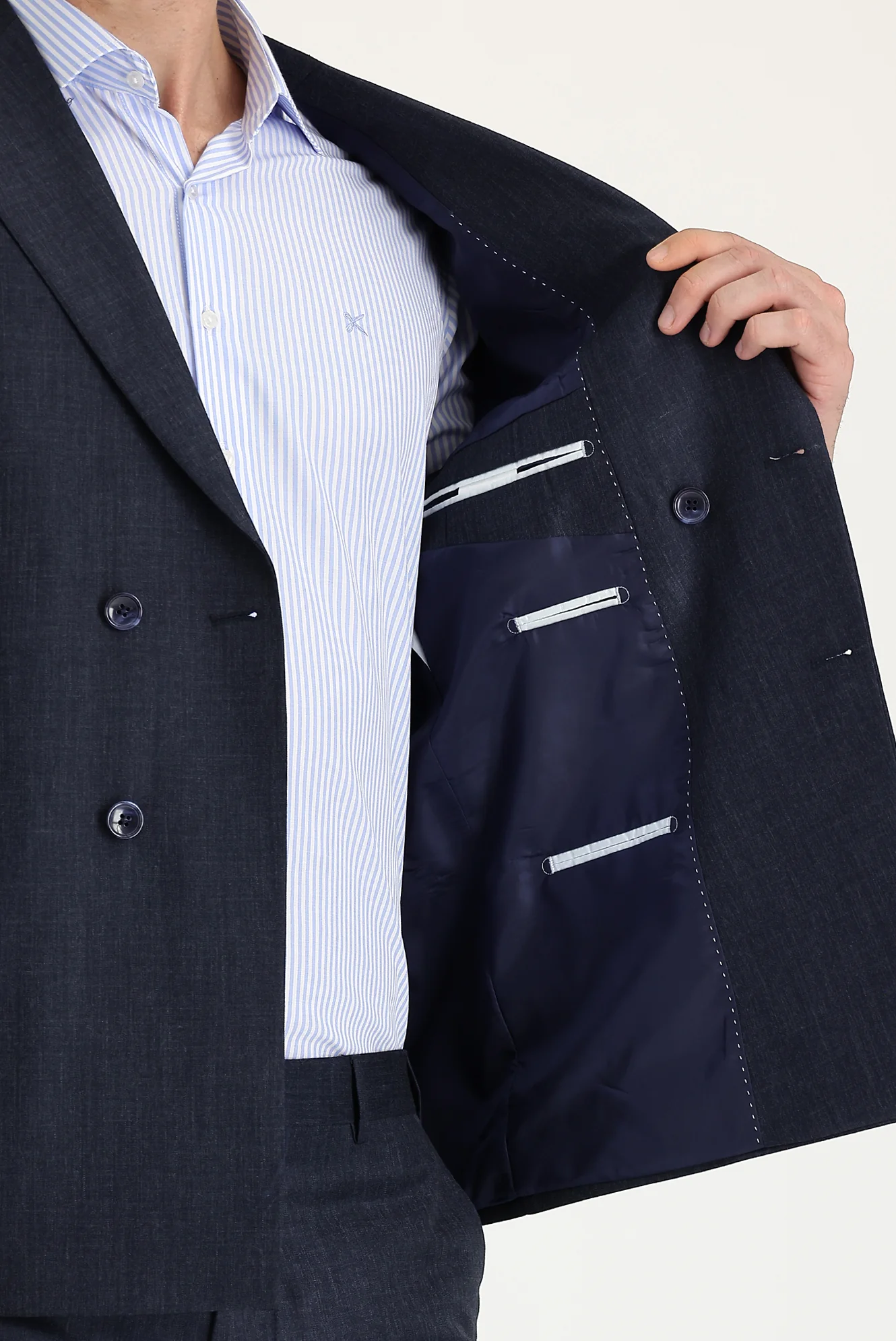 Koyu Lacivert Melanj 7 Drop Slim Fit Dar Kesim Kruvaze Takım Elbise - Image 3