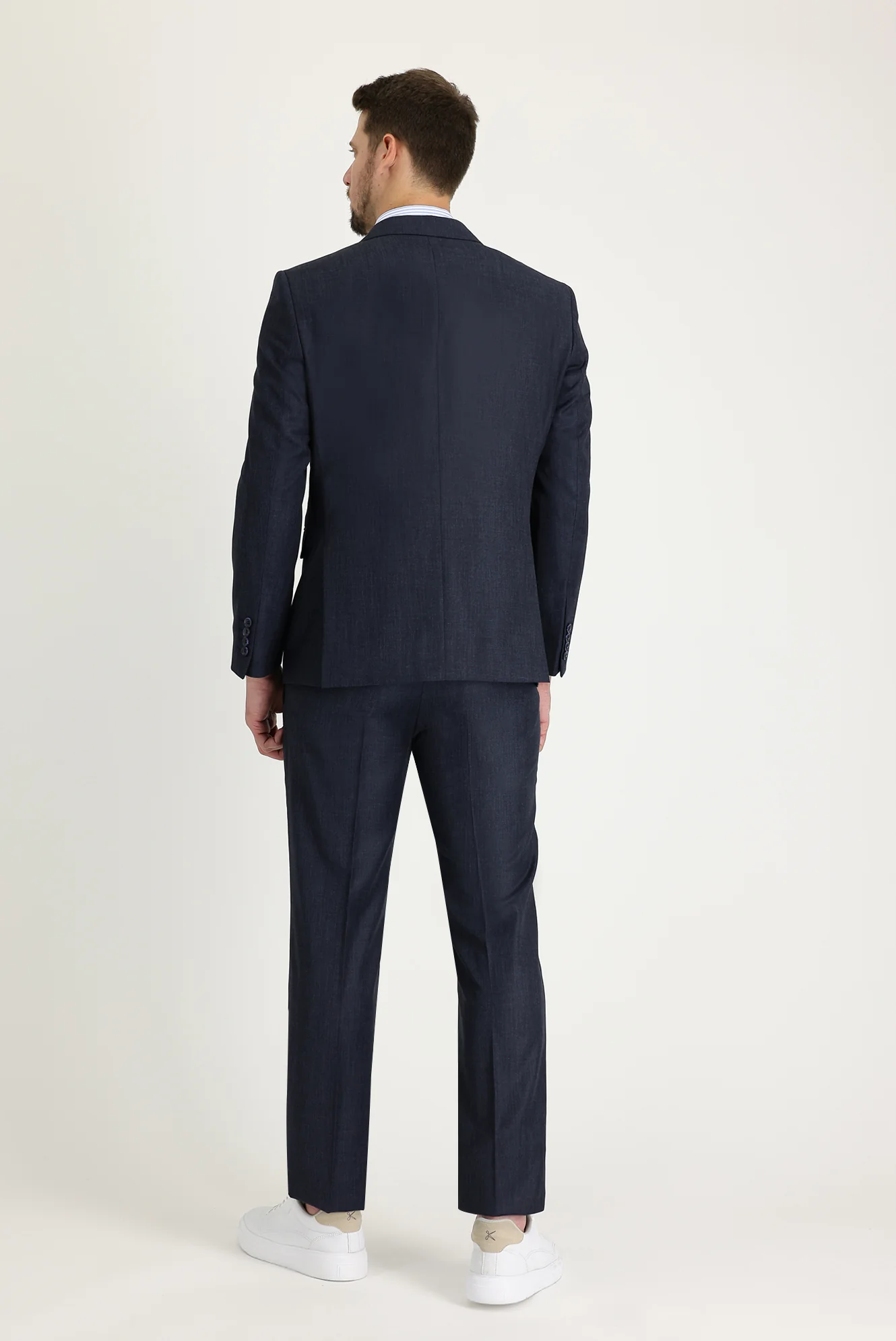 Koyu Lacivert Melanj 7 Drop Slim Fit Dar Kesim Kruvaze Takım Elbise - Image 4