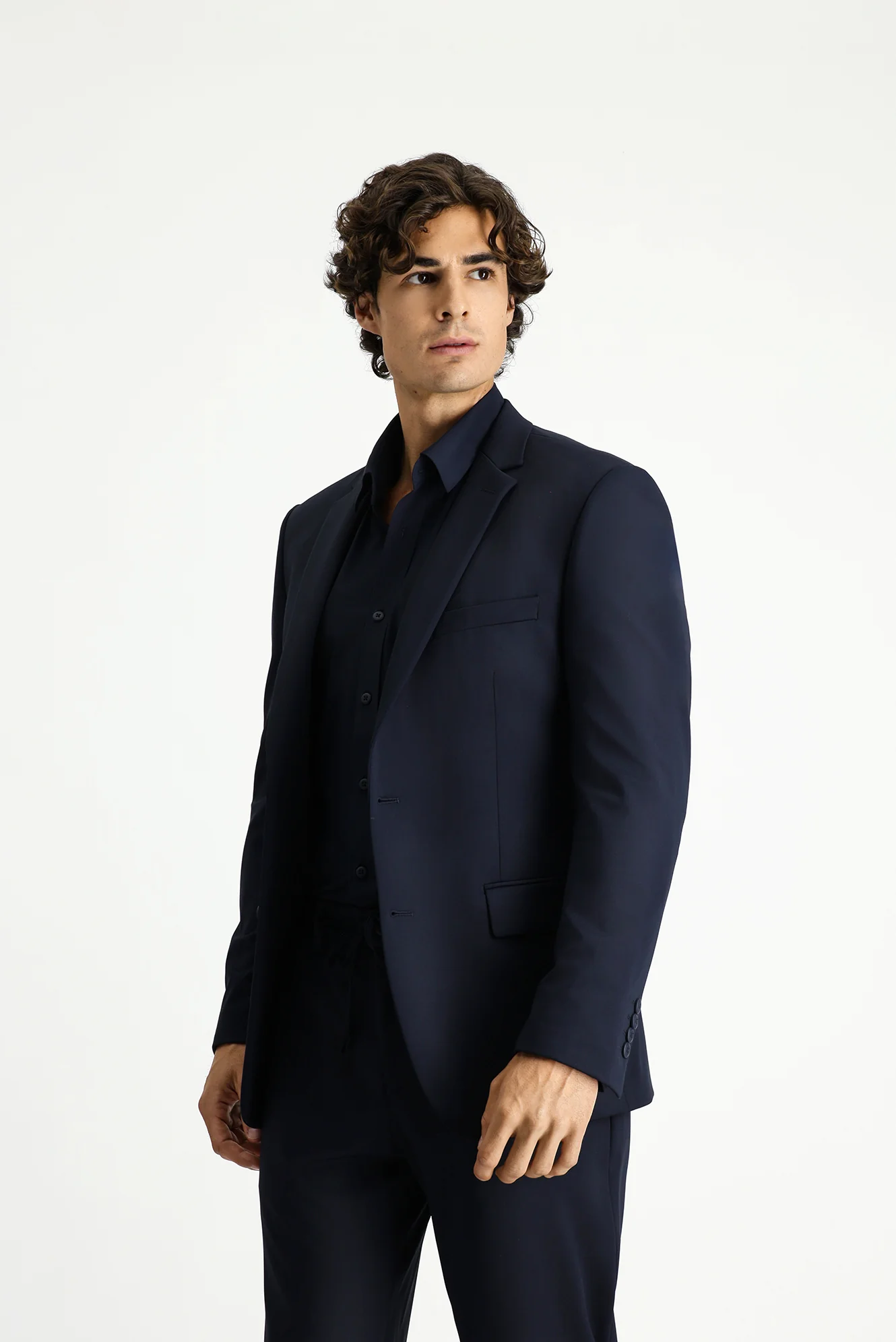 Koyu Lacivert Techno-Line 7 Drop Super Slim Fit Eksra Dar Kesim Beli Lastikli İpli Çantalı Likralı Takım Elbise - Image 3