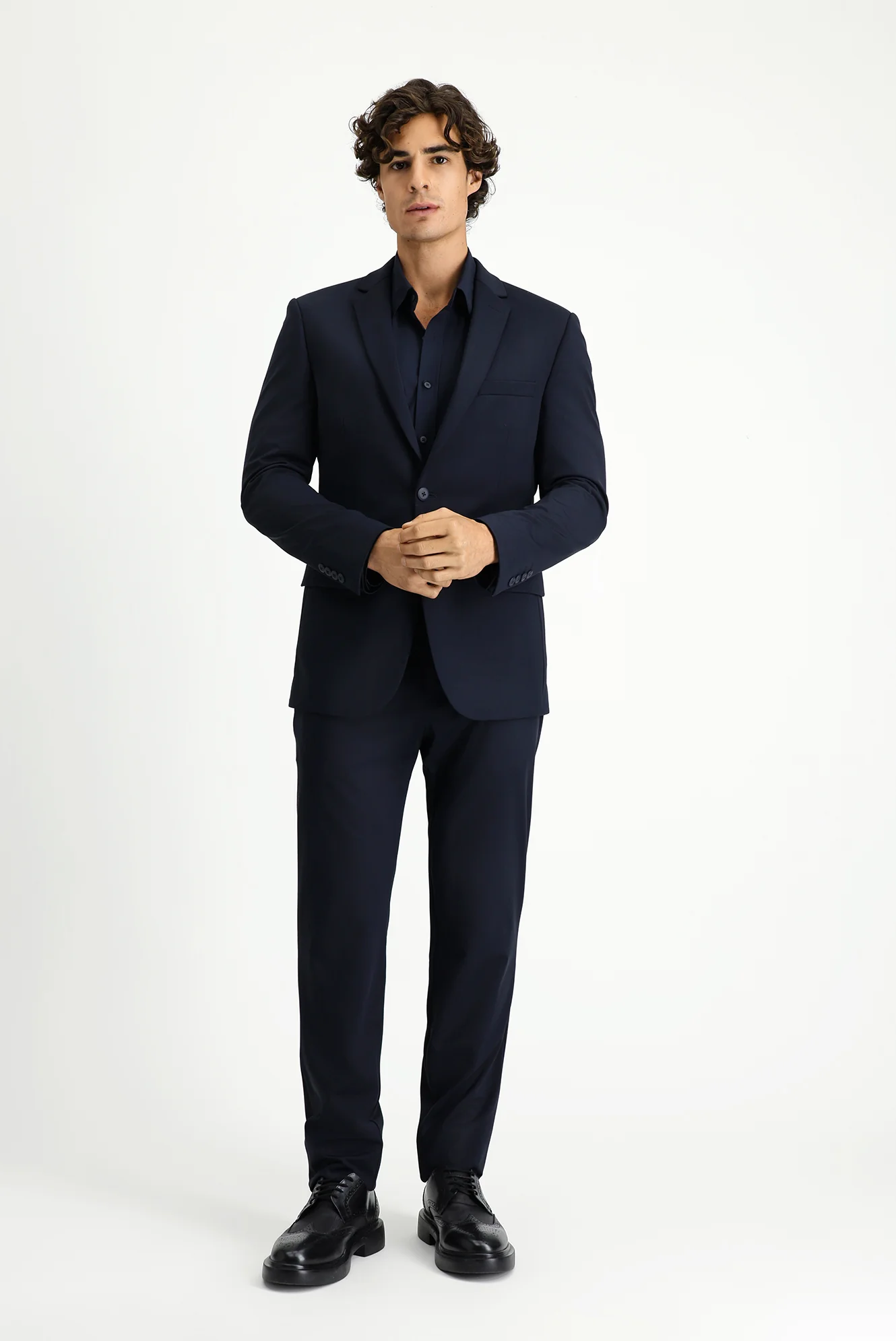 Koyu Lacivert Techno-Line 7 Drop Super Slim Fit Eksra Dar Kesim Beli Lastikli İpli Çantalı Likralı Takım Elbise - Image 4