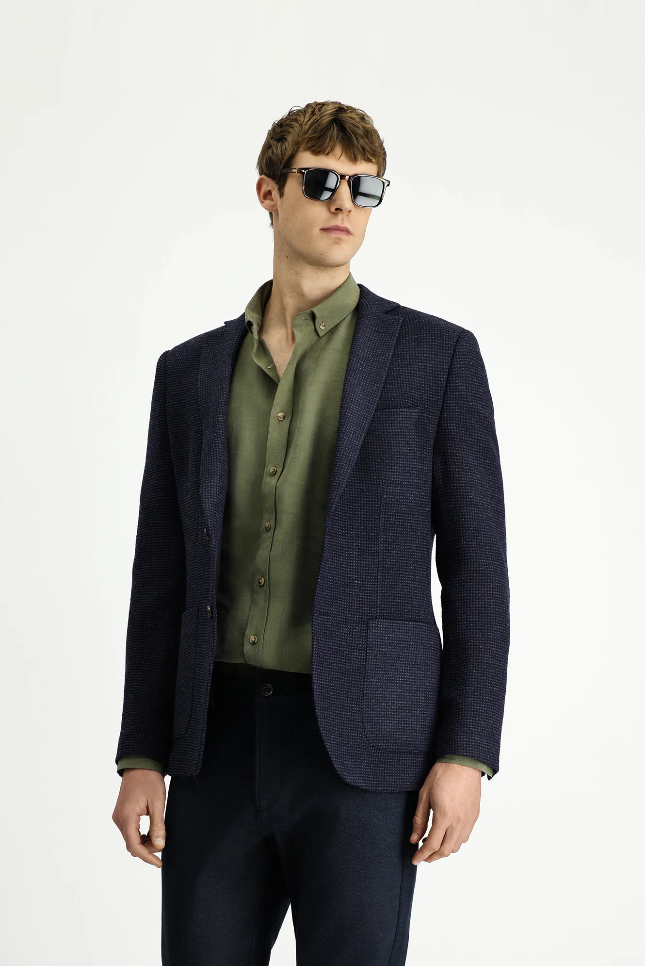 Koyu Lacivert 7 Drop Super Slim Fit Eksra Dar Kesim Desenli Spor Yünlü Ceket - Image 4