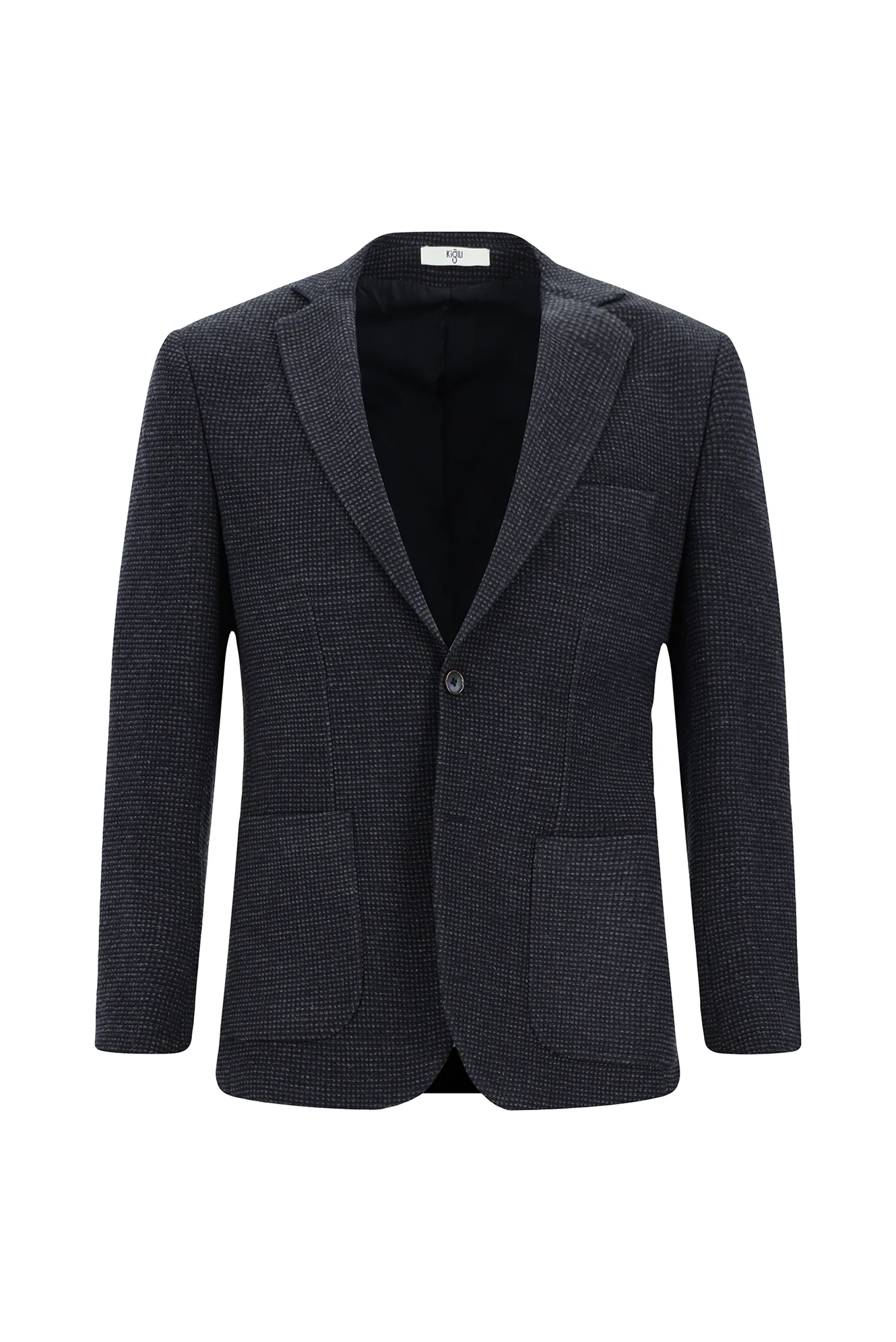Koyu Lacivert 7 Drop Super Slim Fit Eksra Dar Kesim Desenli Spor Yünlü Ceket - Image 7