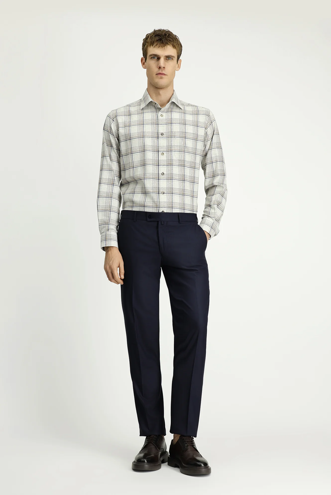 Koyu Lacivert 6 Drop Regular Fit Standart Kesim Likralı Klasik Kumaş Pantolon - Image 2