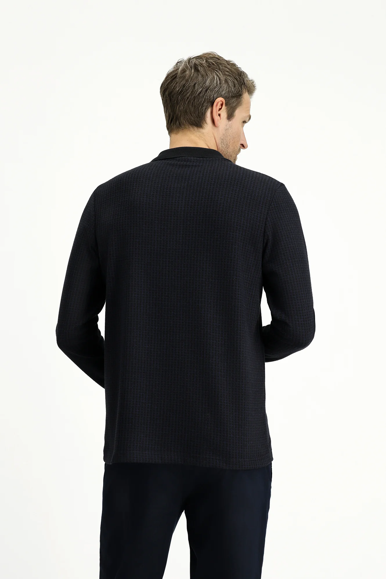 Koyu Lacivert Polo Yaka Regular Fit Desenli Sweatshirt - Image 4