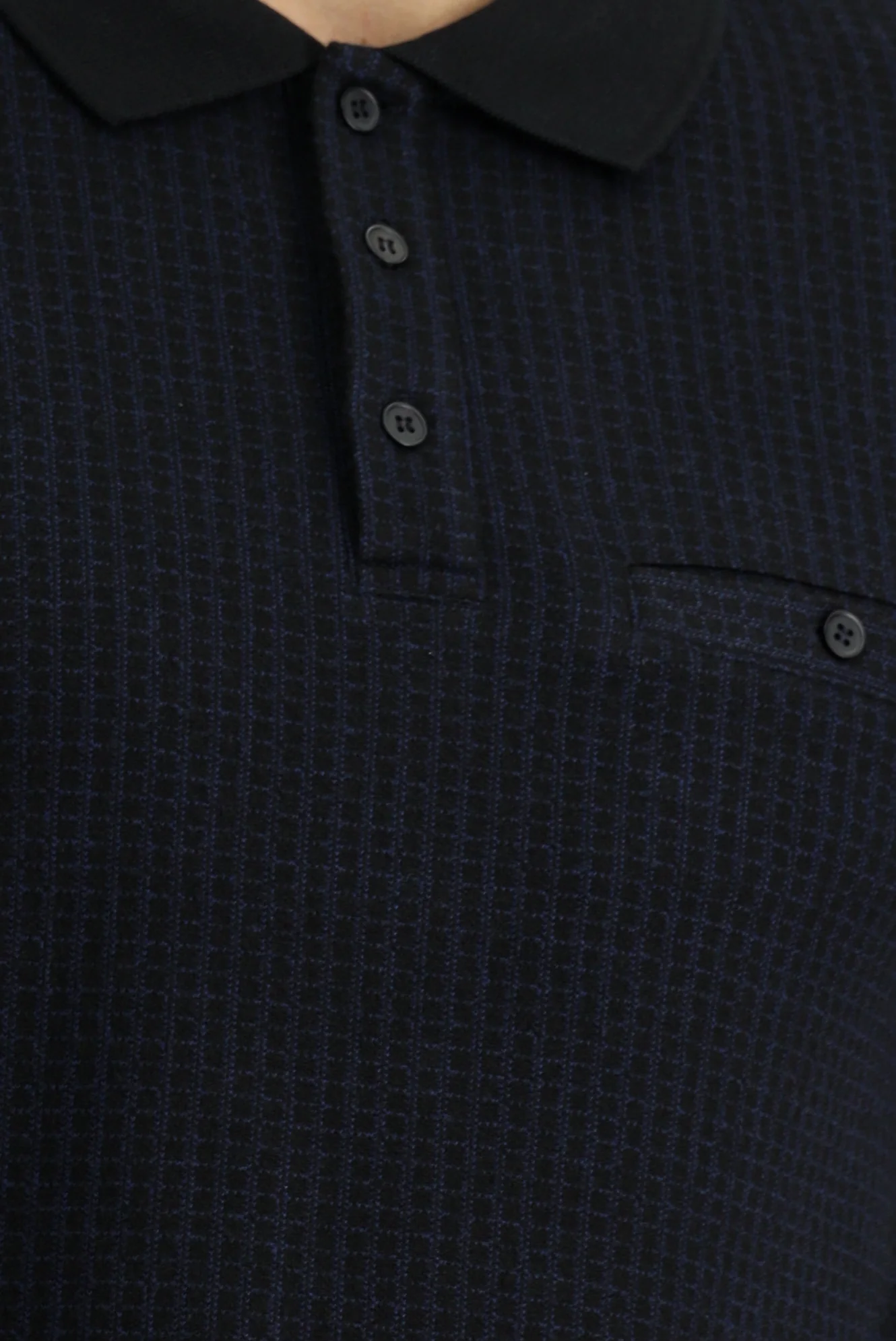 Koyu Lacivert Polo Yaka Regular Fit Desenli Sweatshirt - Image 5