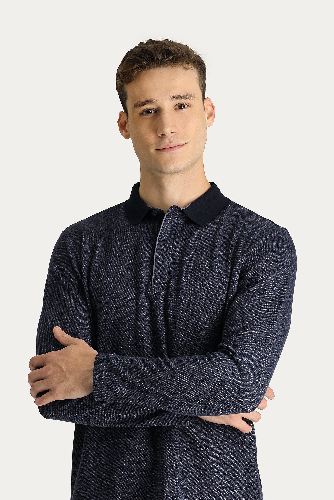 Koyu Lacivert Polo Yaka Regular Fit Nakışlı Sweatshirt - Image 2