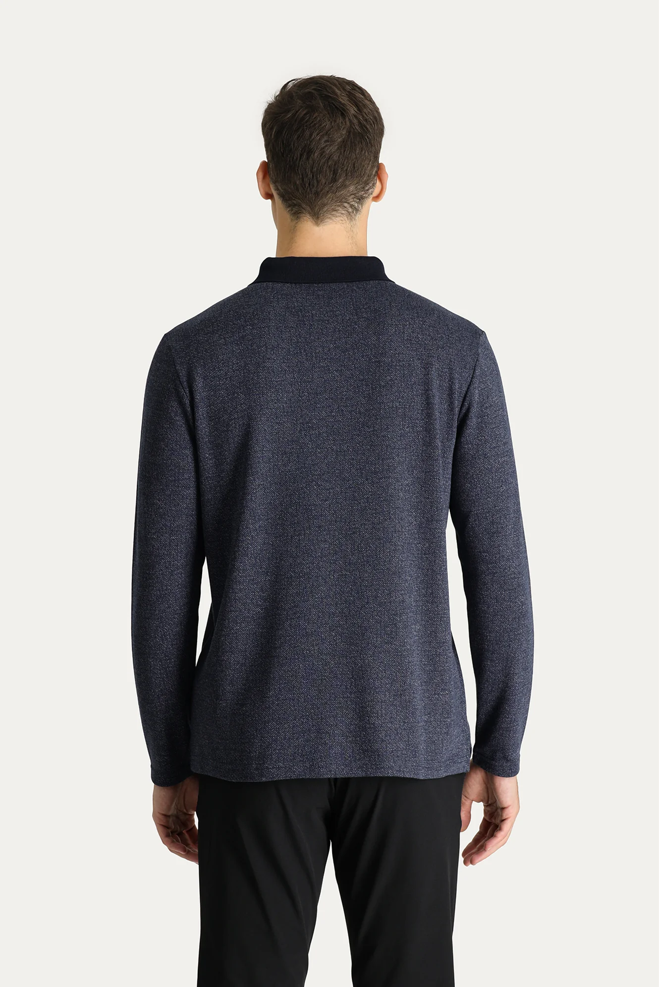 Koyu Lacivert Polo Yaka Regular Fit Nakışlı Sweatshirt - Image 4