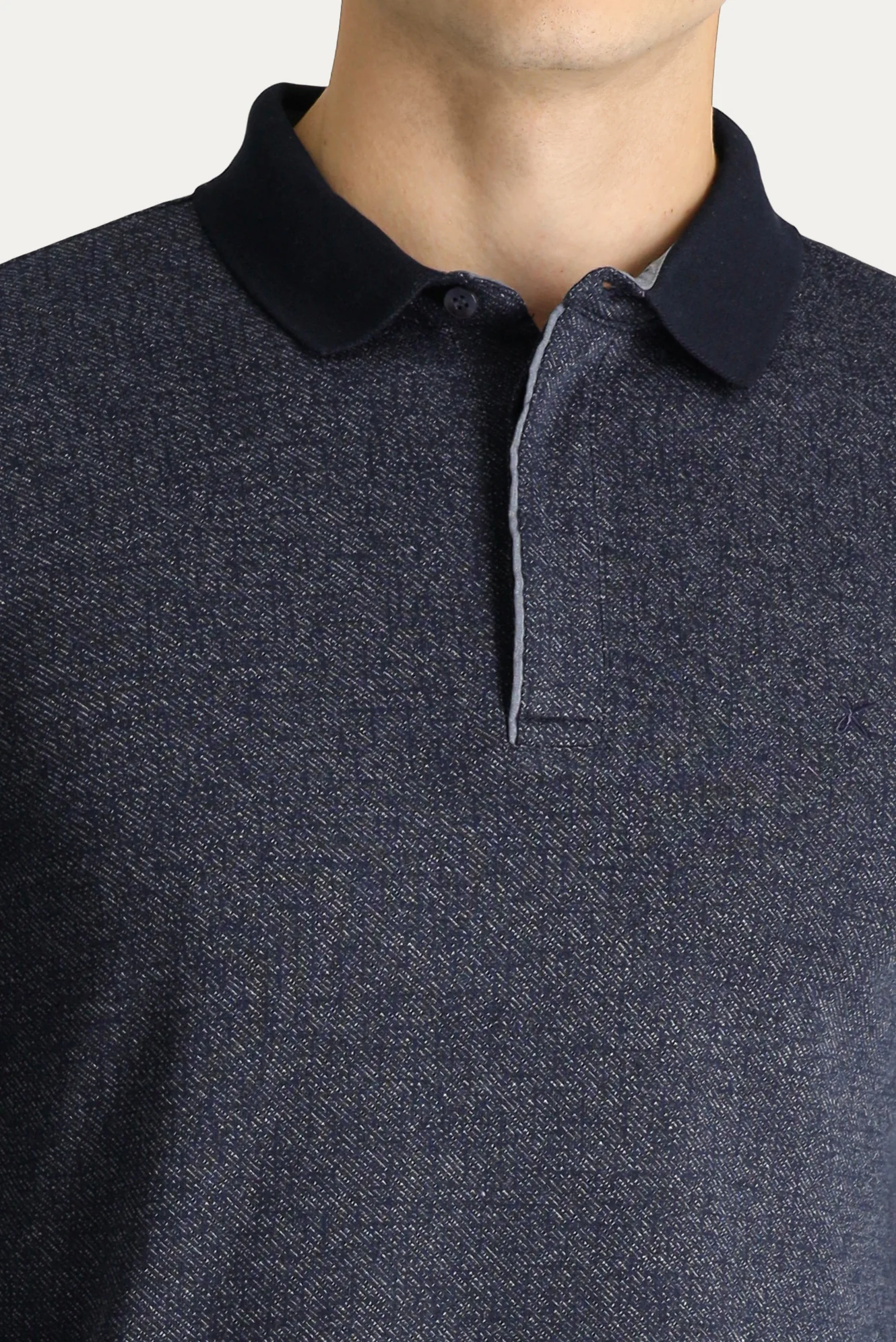 Koyu Lacivert Polo Yaka Regular Fit Nakışlı Sweatshirt - Image 5