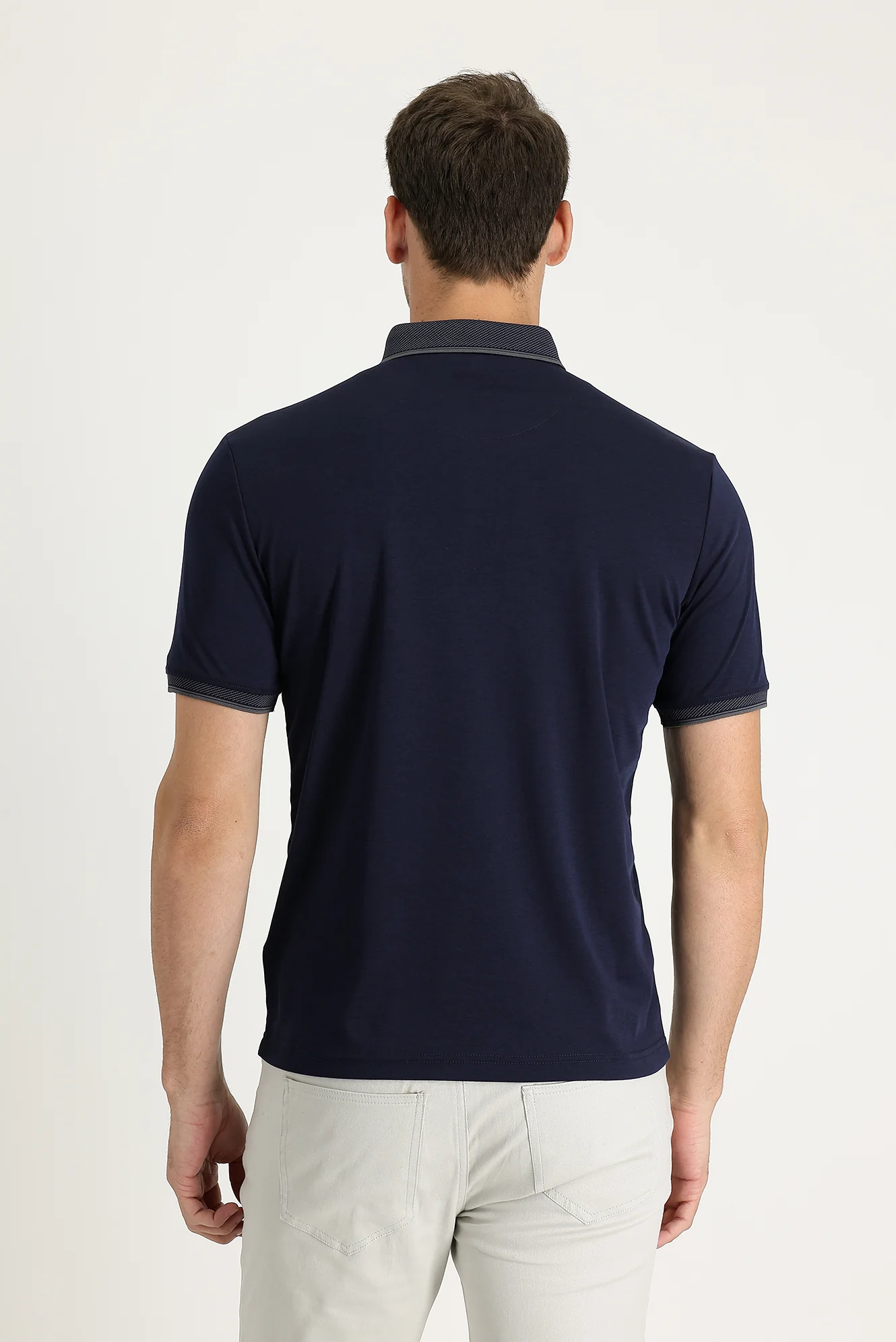 Koyu Lacivert Polo Yaka Regular Fit Nakışlı Tişört - Image 3