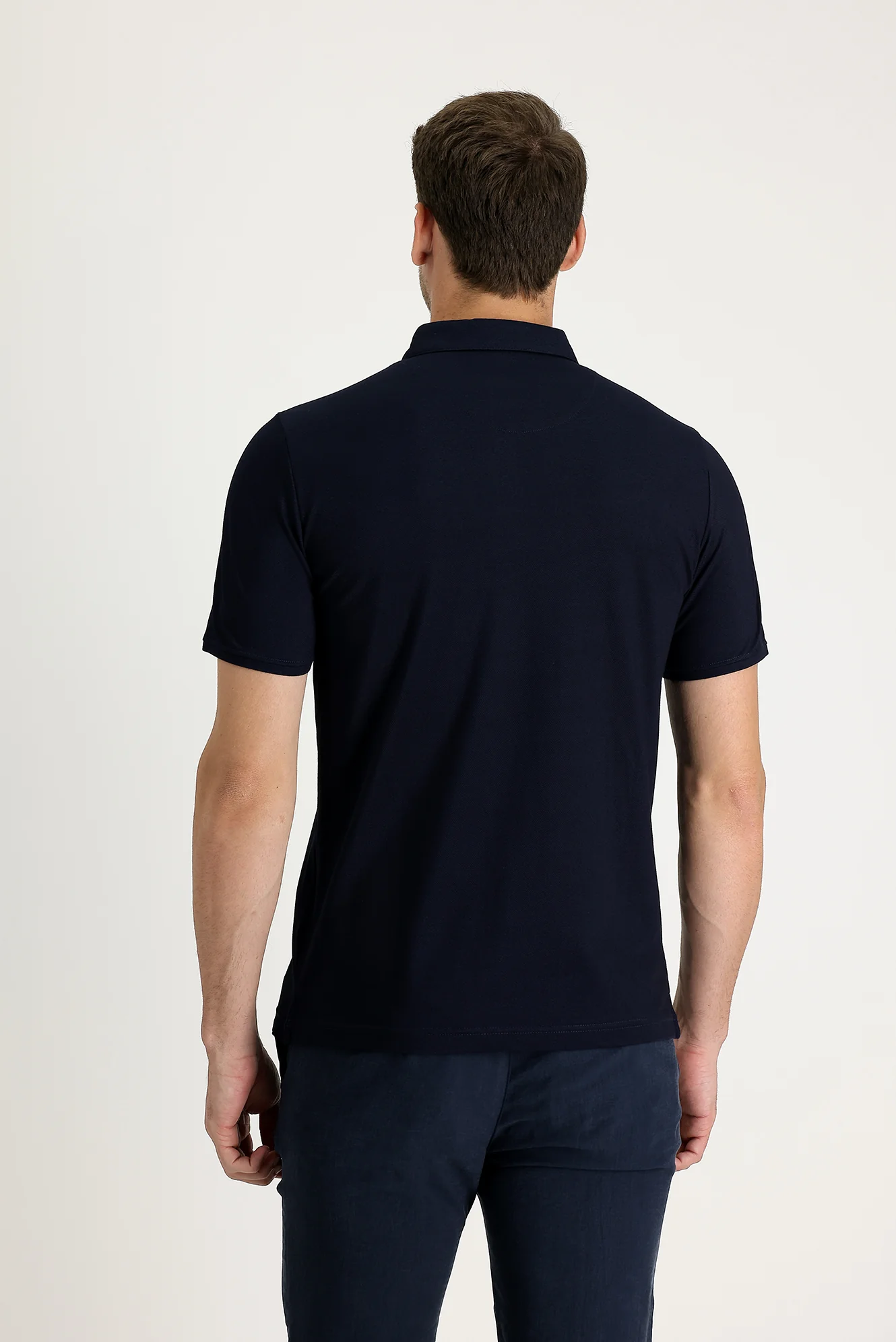 Koyu Lacivert Polo Yaka Regular Fit Nakışlı Tişört - Image 2