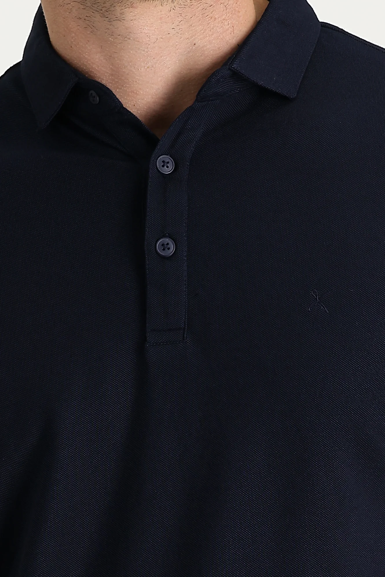 Koyu Lacivert Polo Yaka Regular Fit Nakışlı Tişört - Image 3