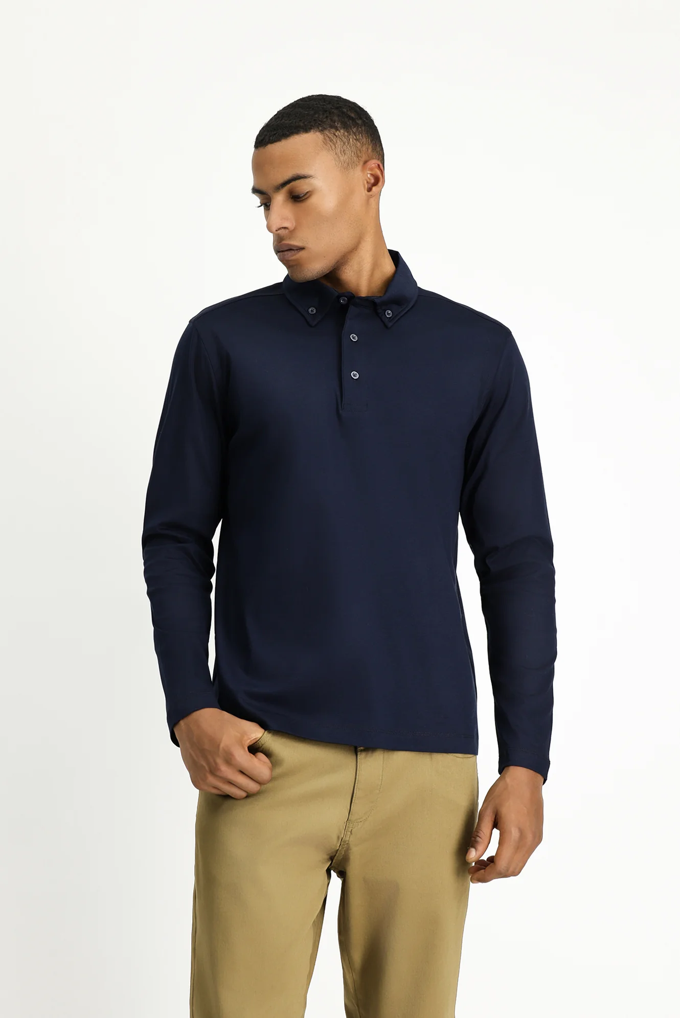 Koyu Lacivert Polo Yaka Regular Fit Pamuk Sweatshirt