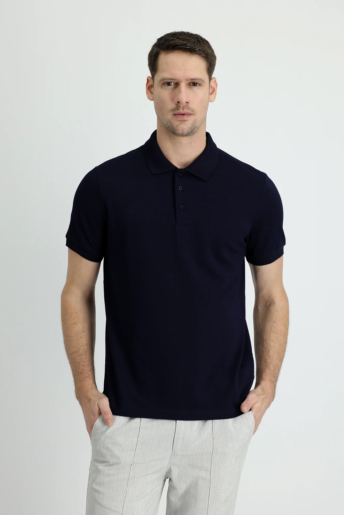 Koyu Lacivert Polo Yaka Regular Fit Pamuk Tişört - Image 2