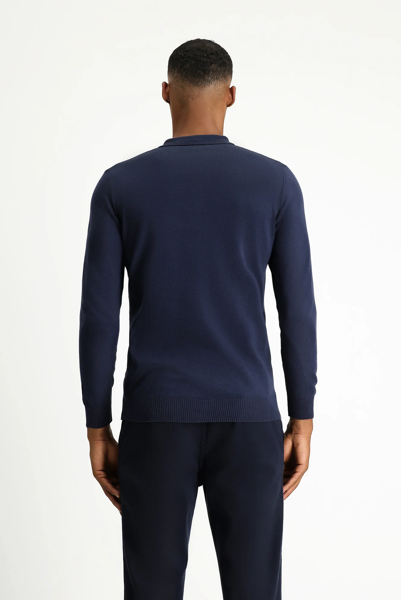 Koyu Lacivert Polo Yaka Regular Fit Pamuklu Kaşmirli Triko Kazak - Image 4