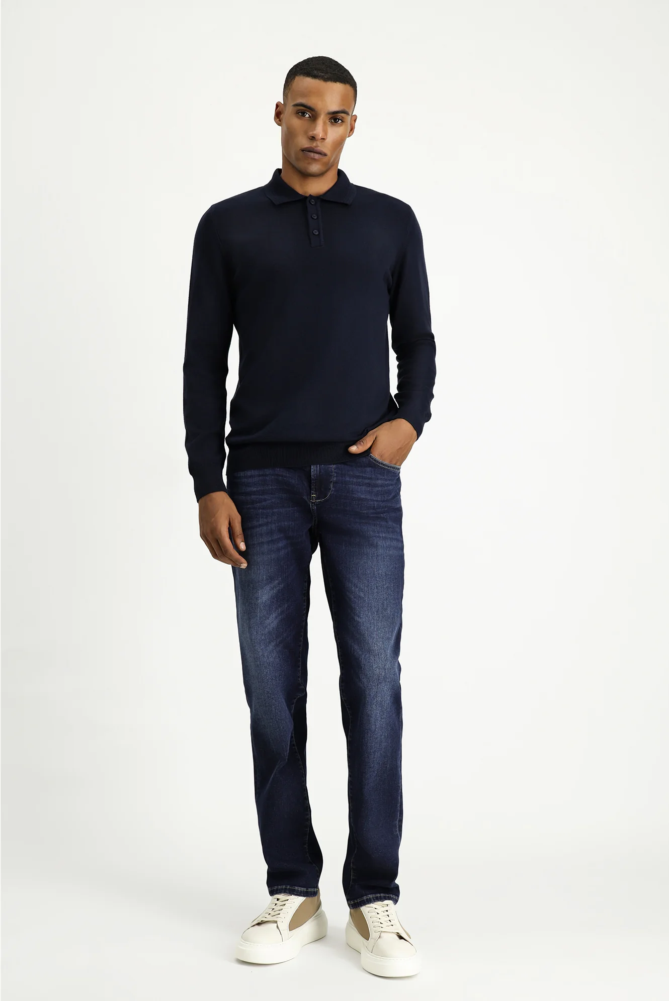 Koyu Lacivert Polo Yaka Regular Fit Pamuklu Triko Kazak - Image 2