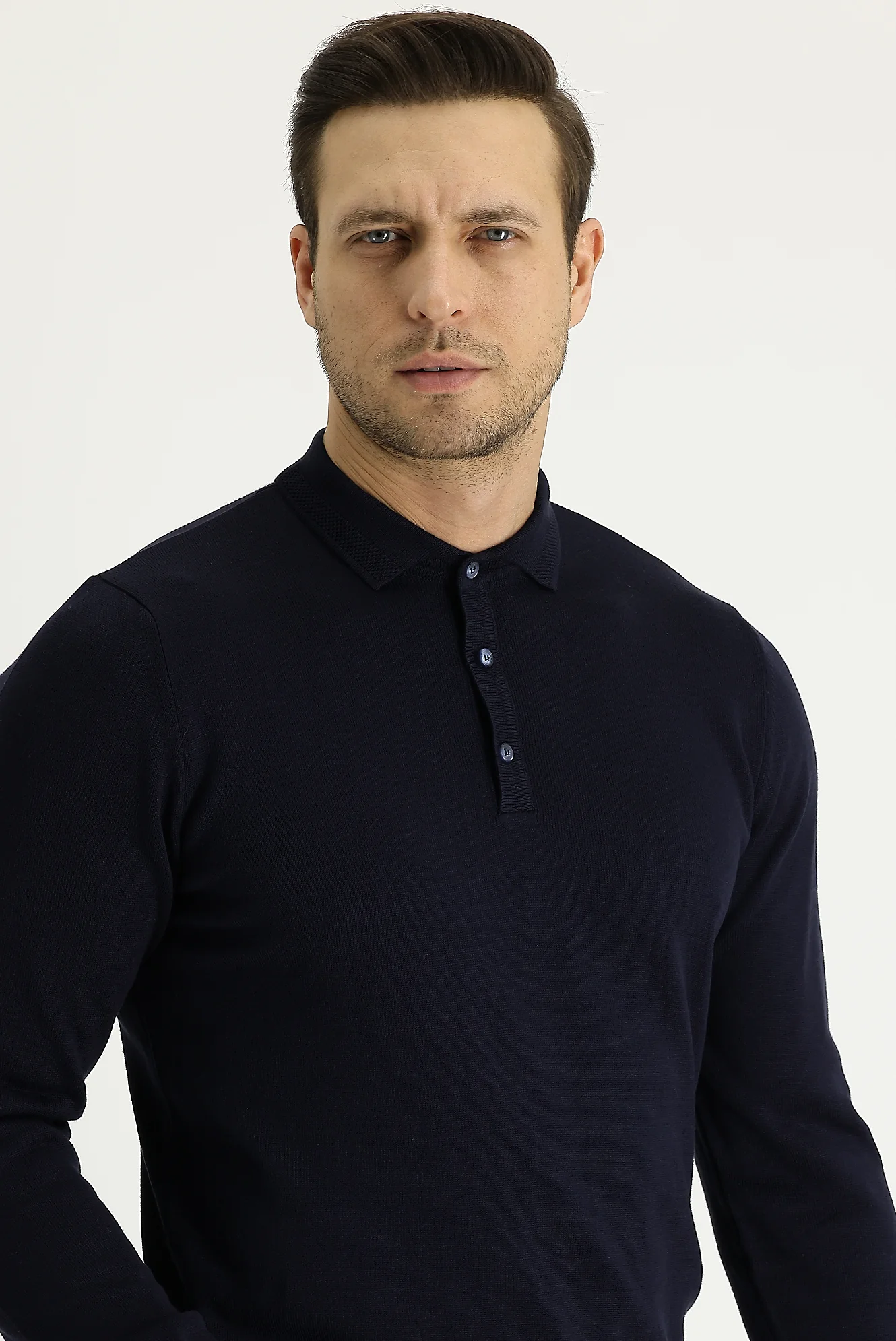 Koyu Lacivert Polo Yaka Regular Fit Triko Kazak