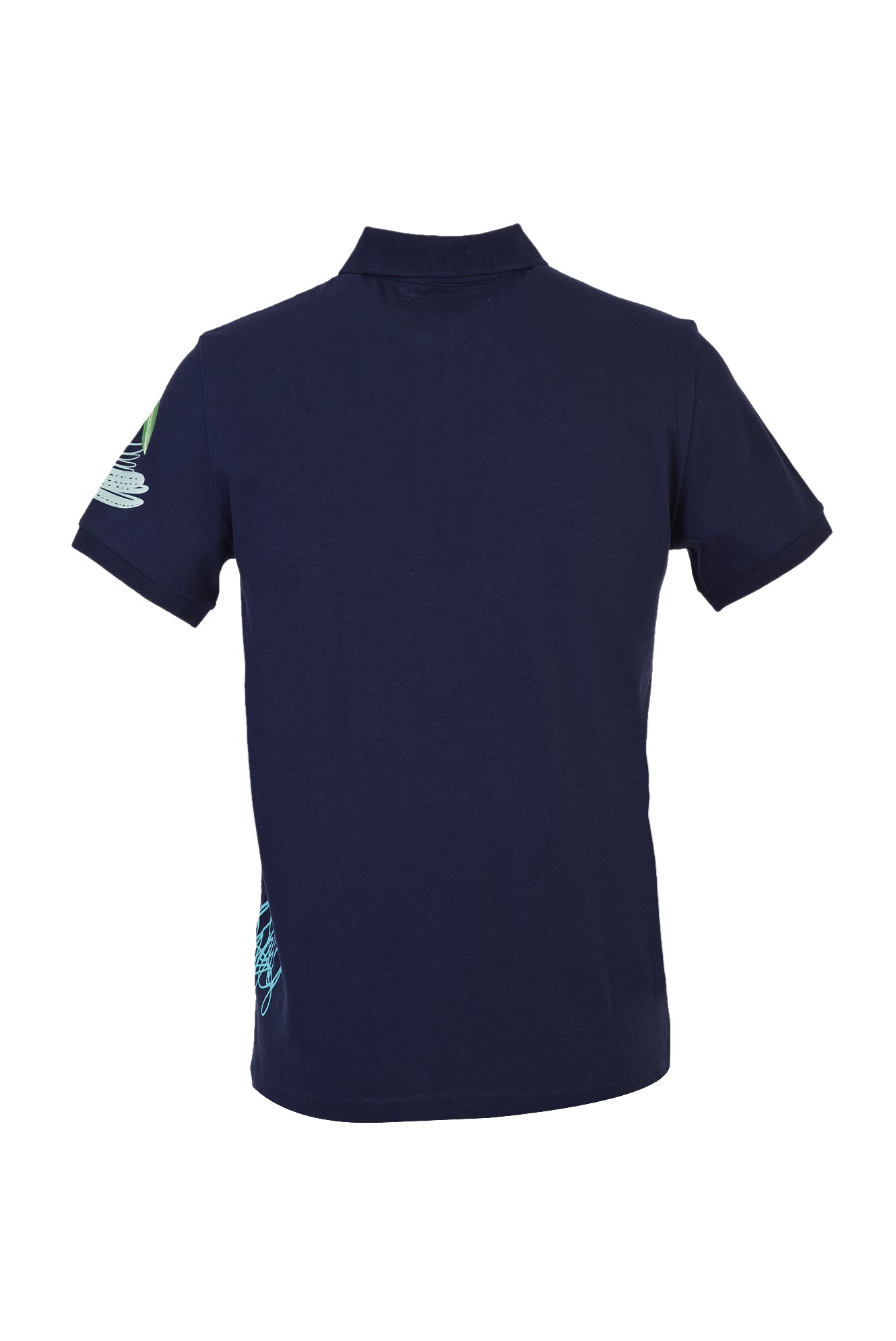 Koyu Lacivert Polo Yaka Slim Fit Dar Kesim Baskılı Tişört - Image 2